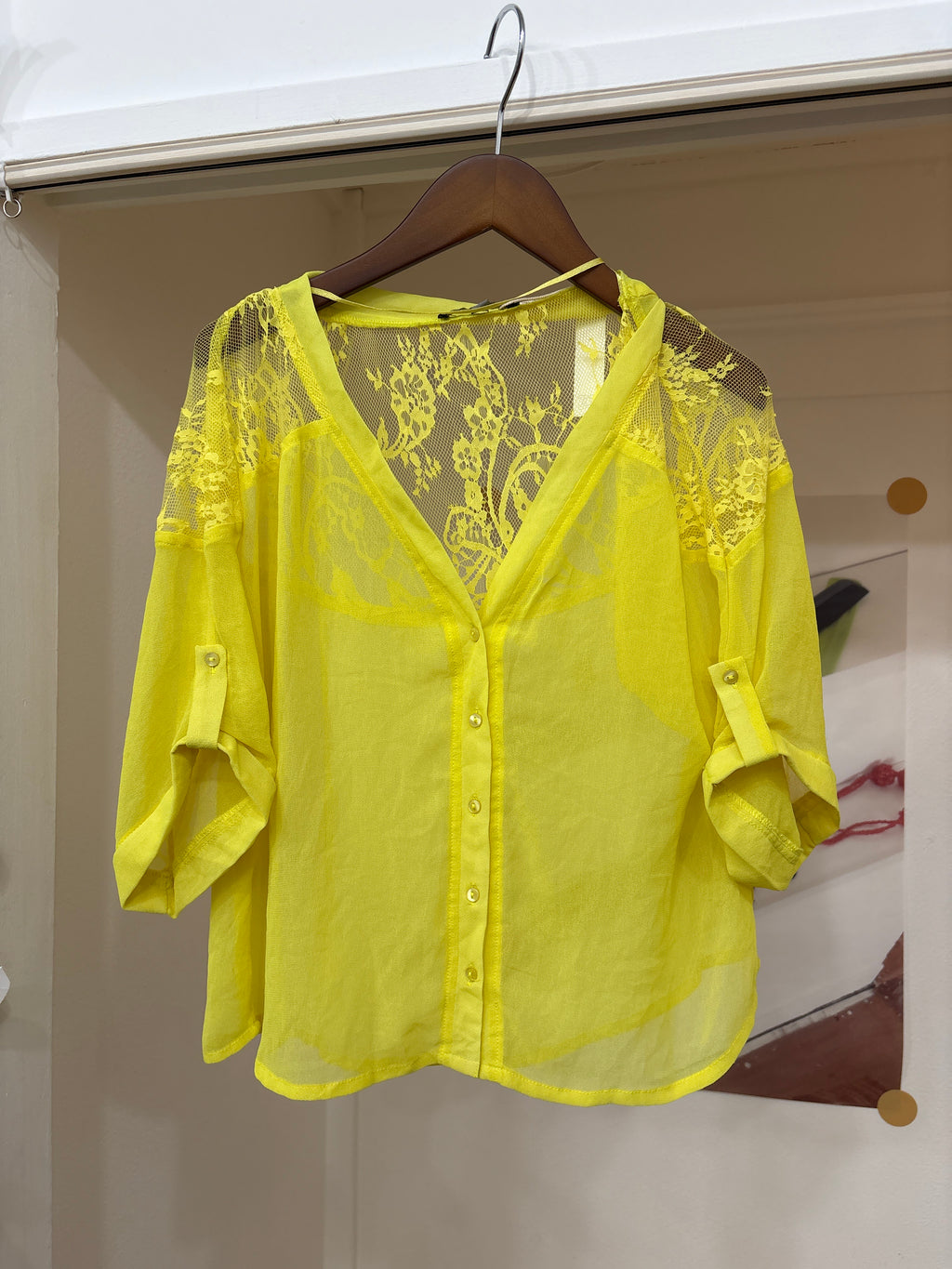yellow lace sheer shirt