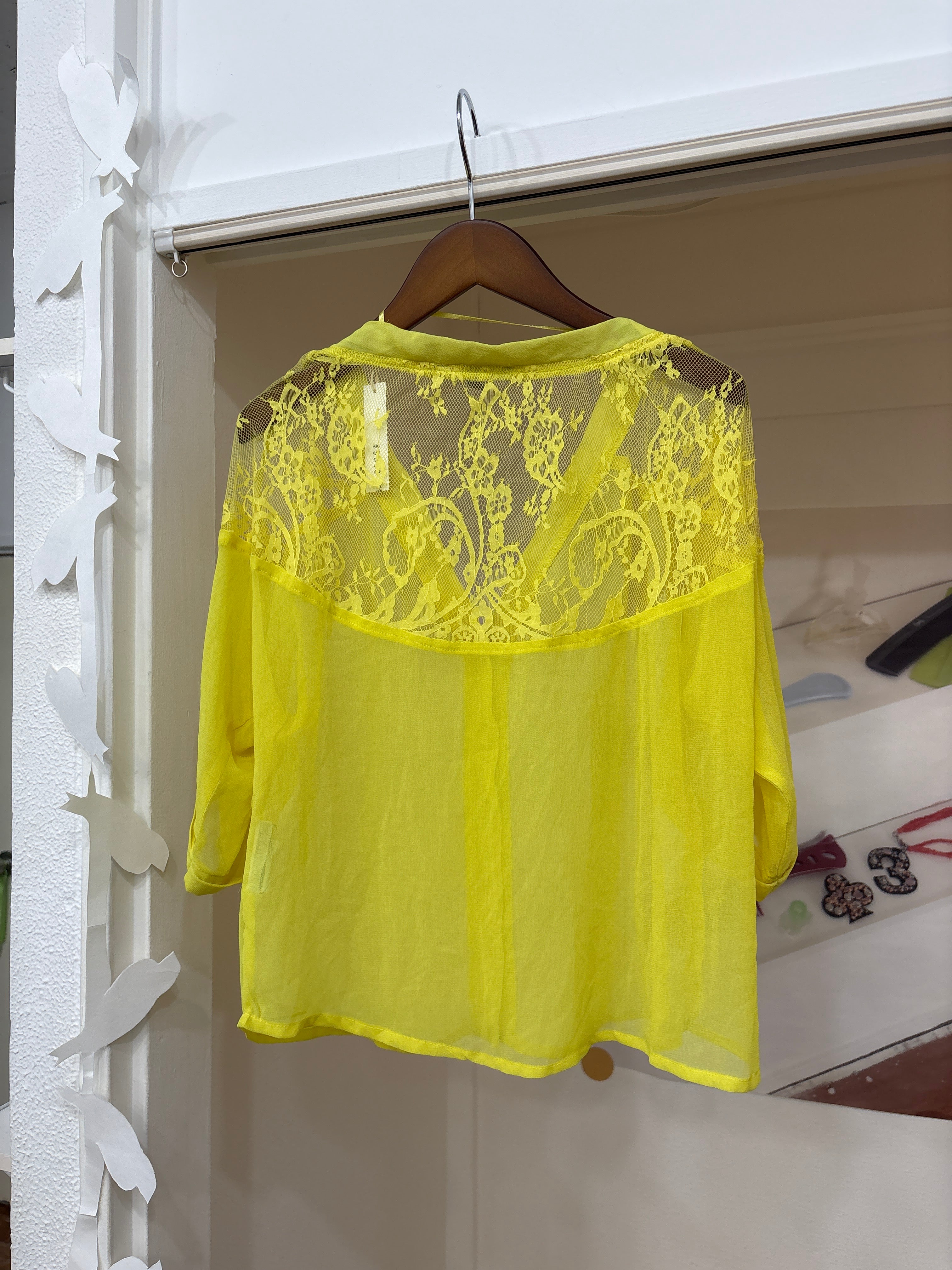 yellow lace sheer shirt