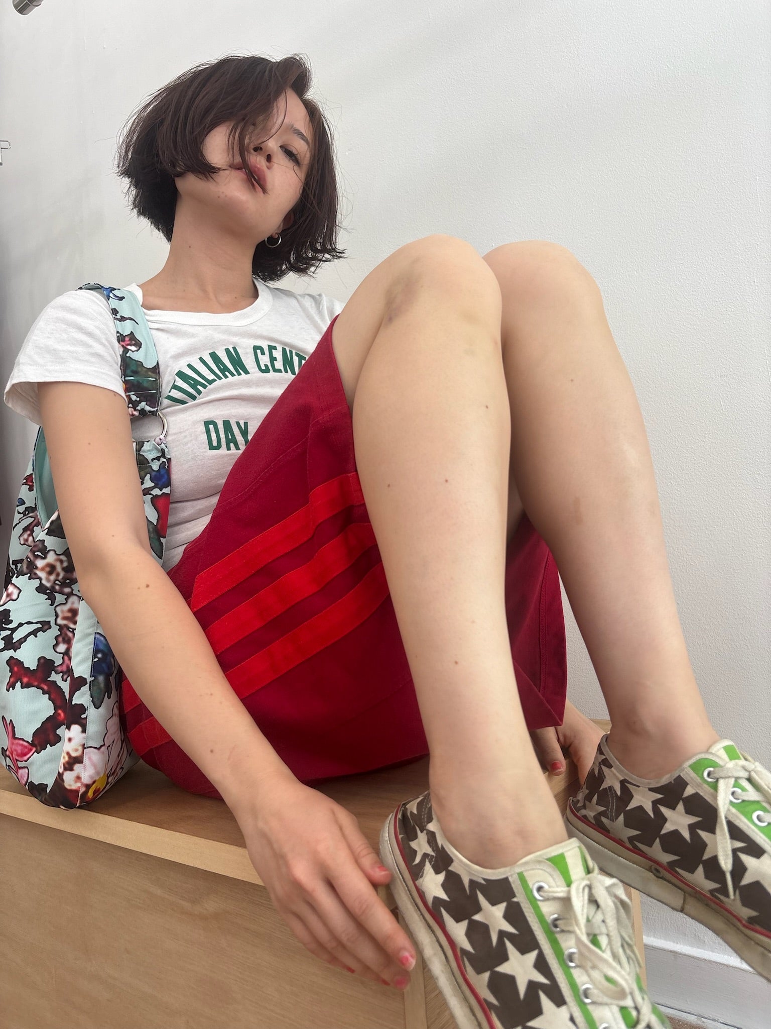00s adidas originals red midi skirt