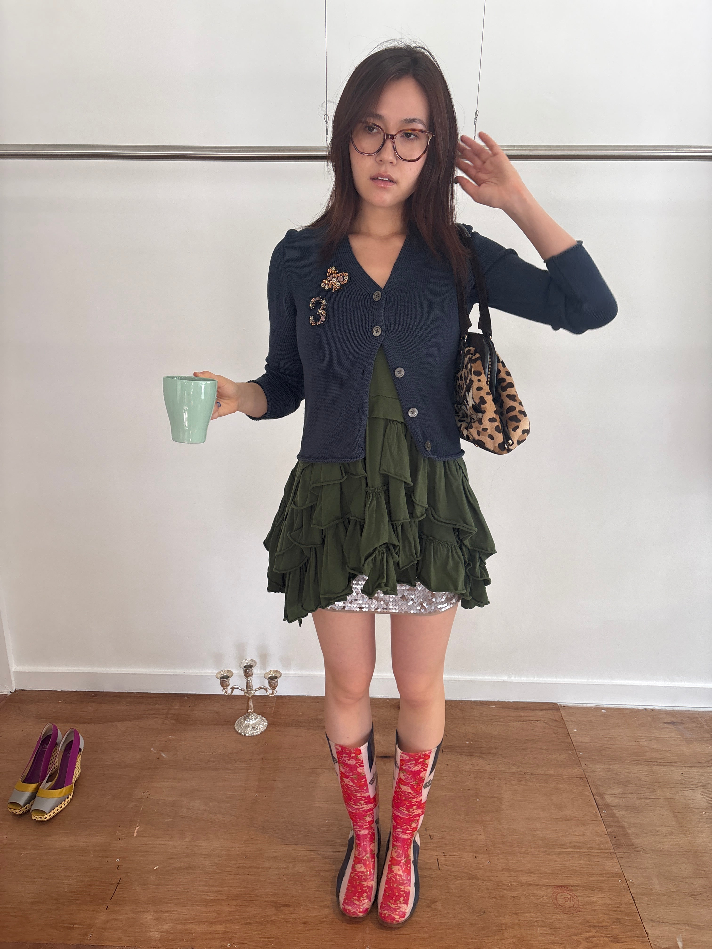 green frill dress
