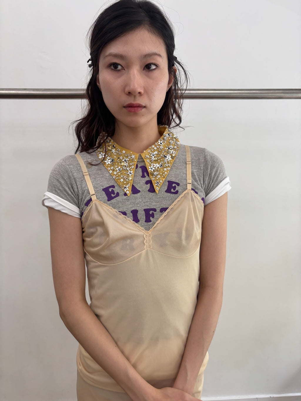 beige sheer slip dress