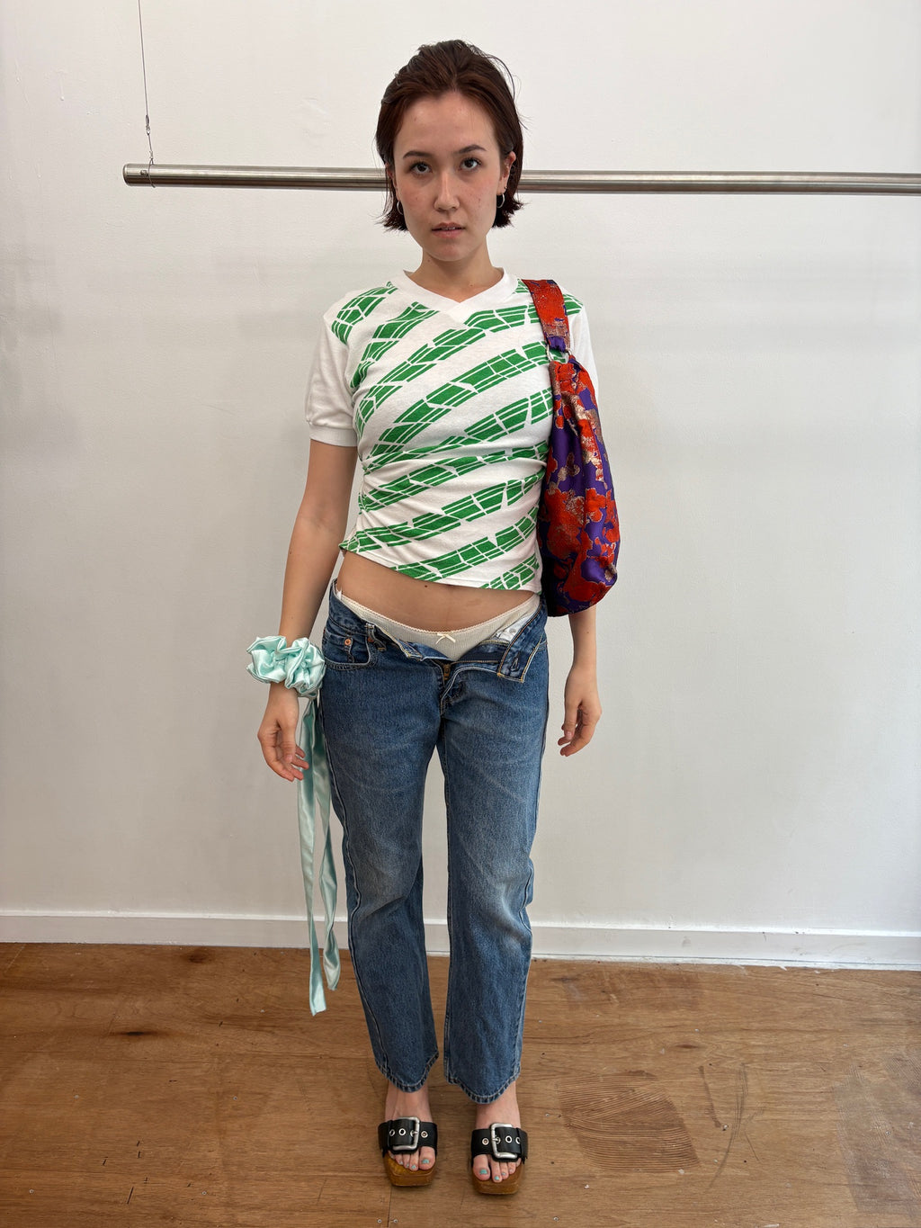 green pattern tee