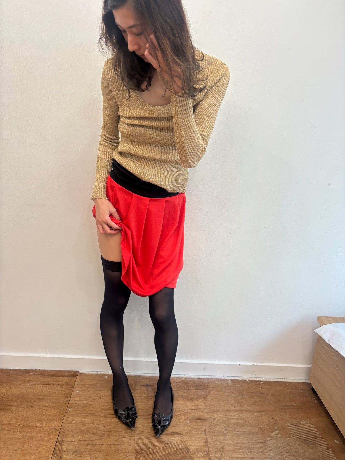 red bi-color skirt