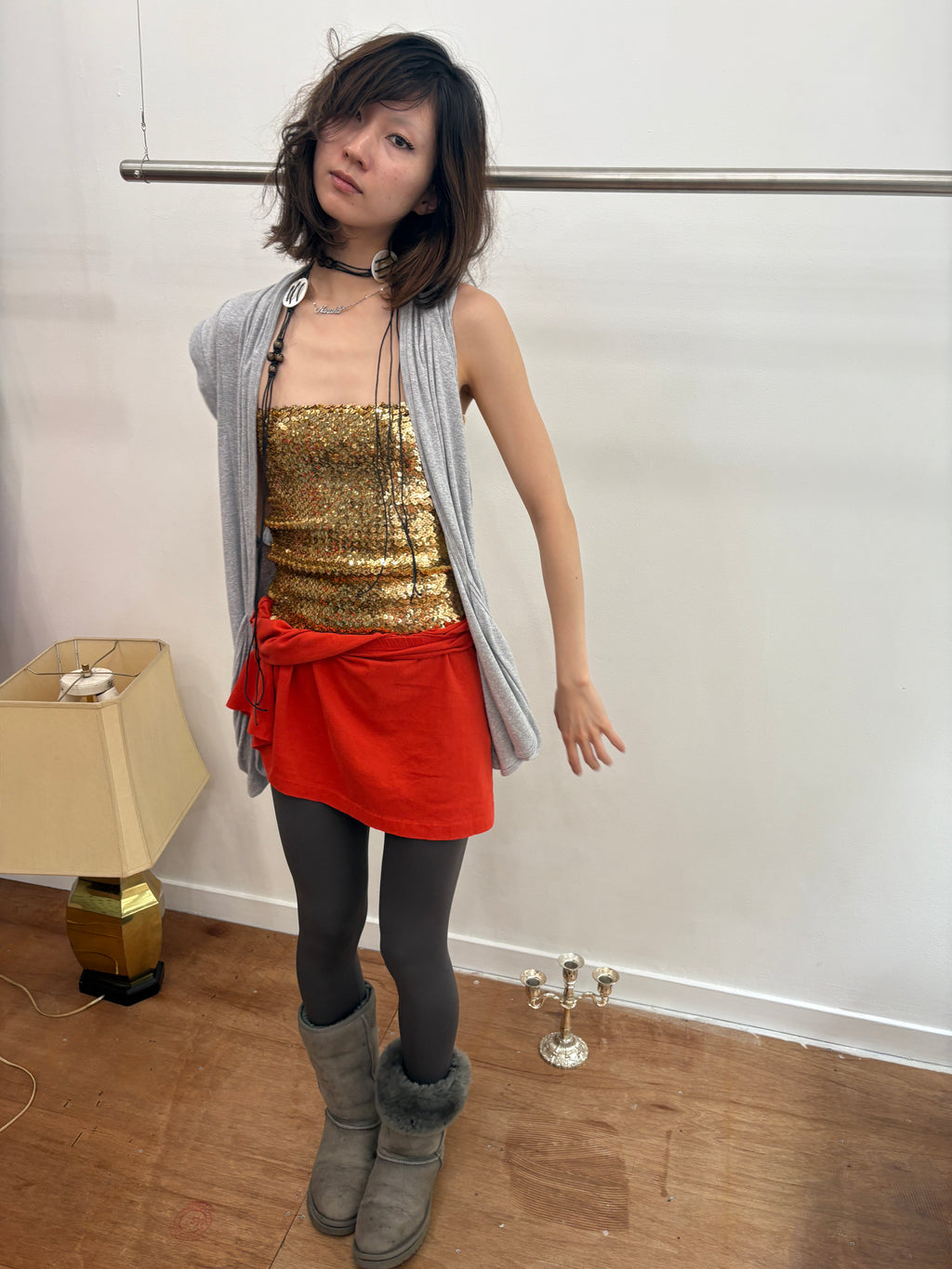 gold sequins baretop