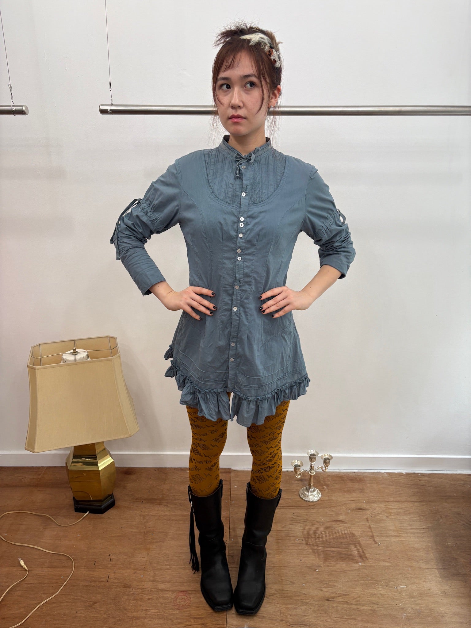 dusk blue button dress