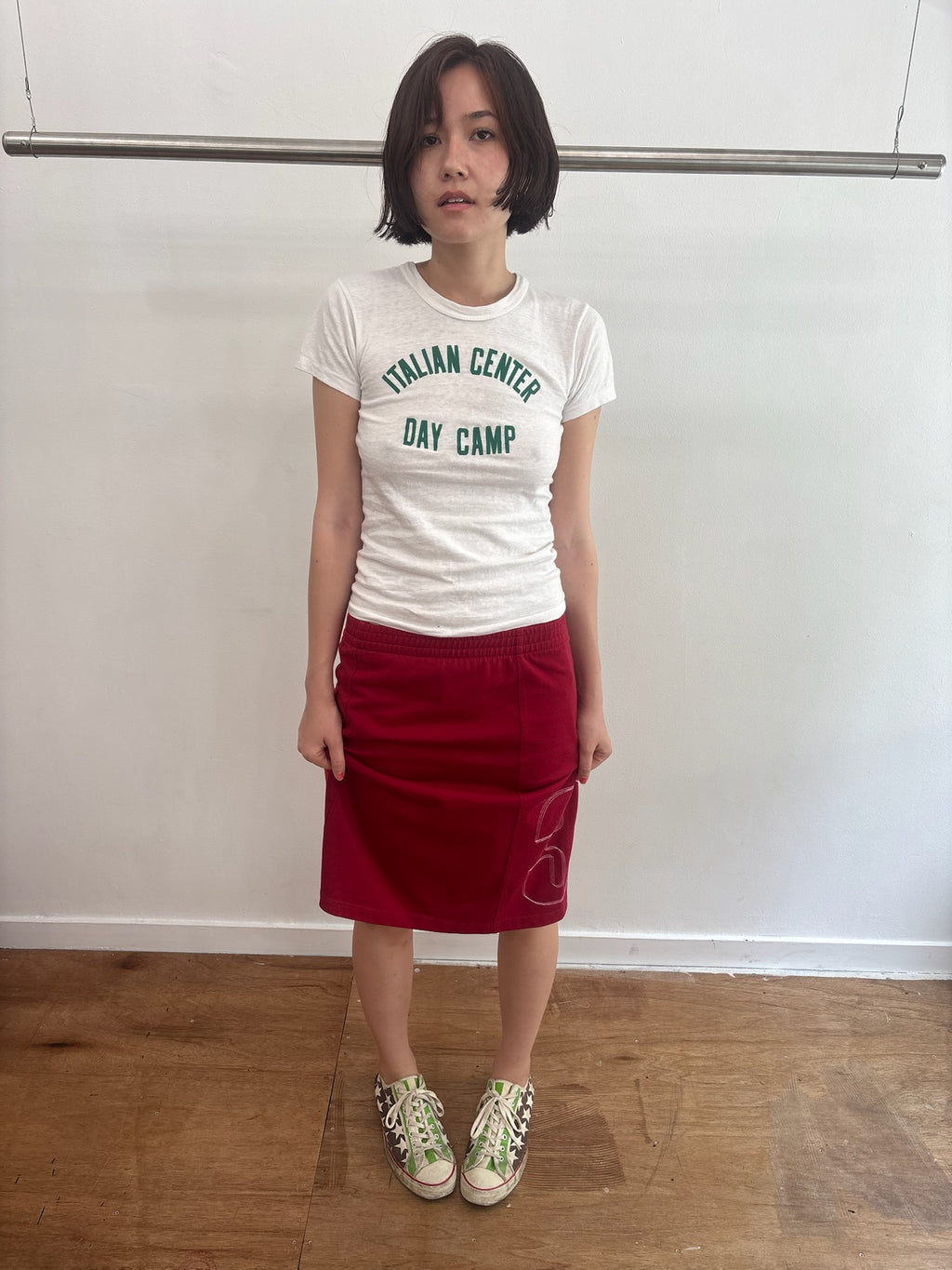 00s adidas originals red midi skirt