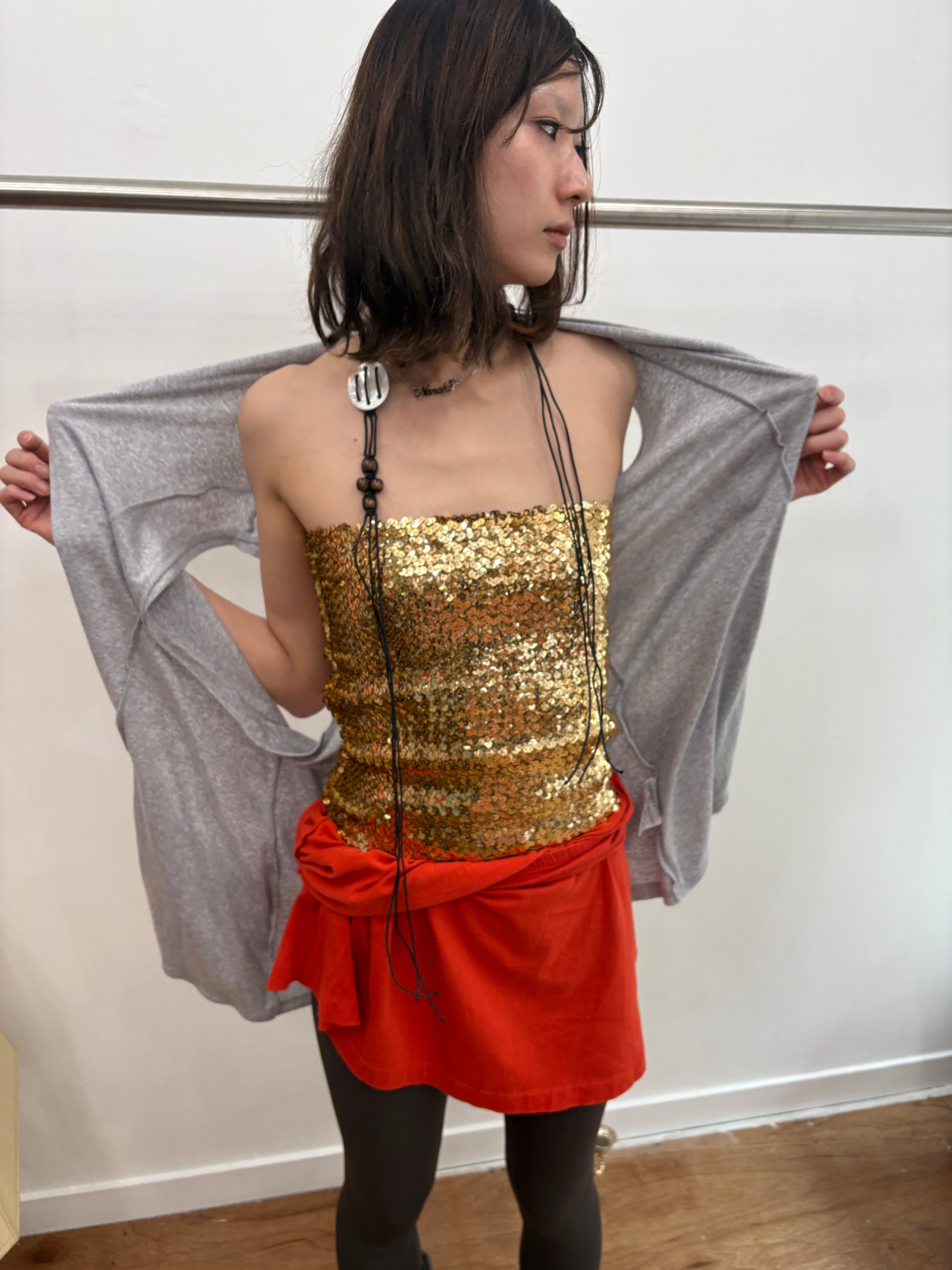 gold sequins baretop