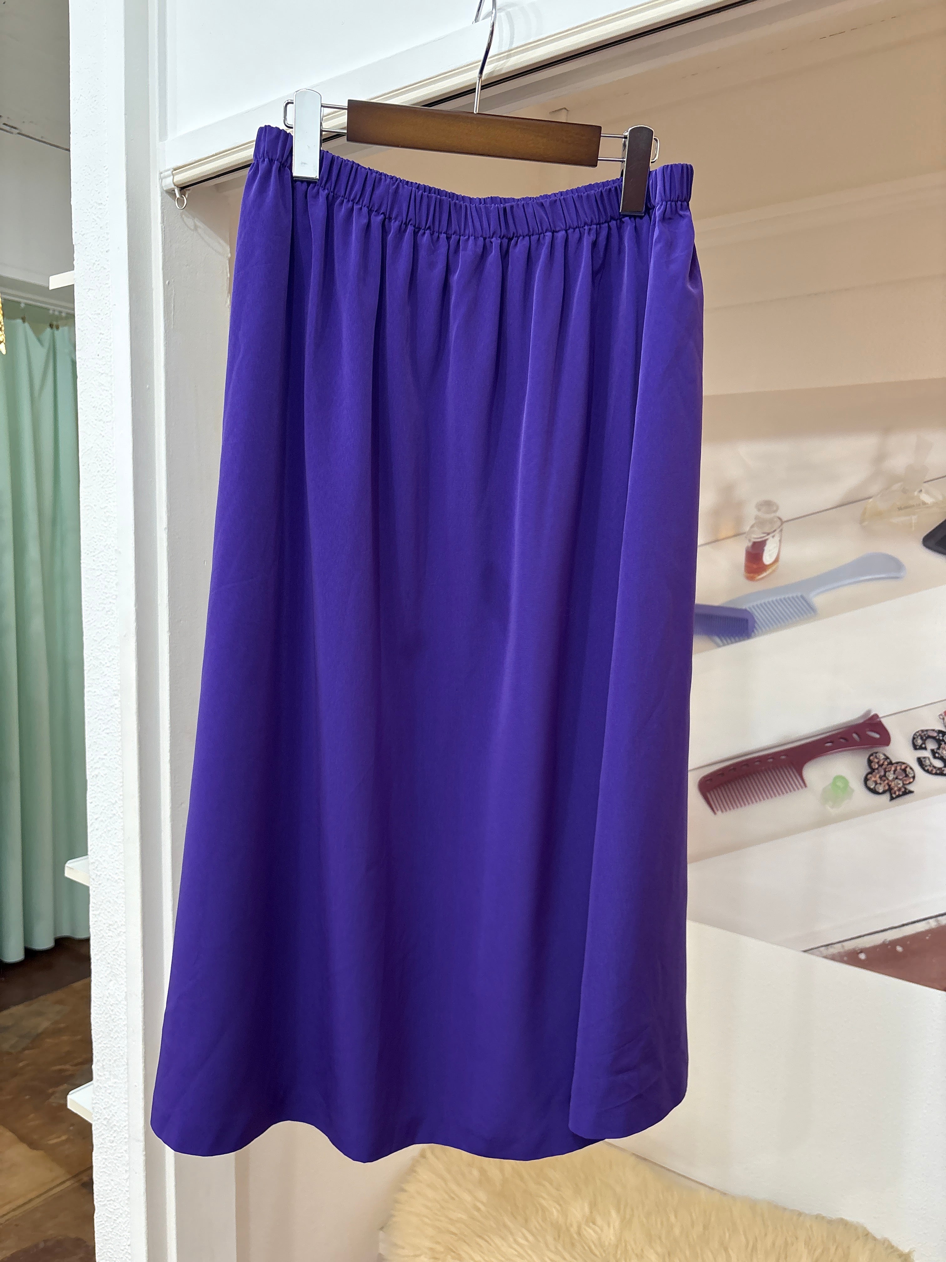 purple long flare skirt