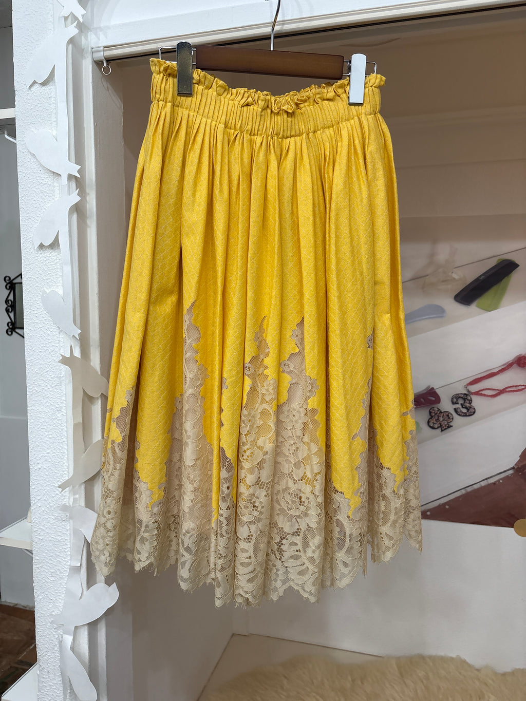 yellow lace midiskirt