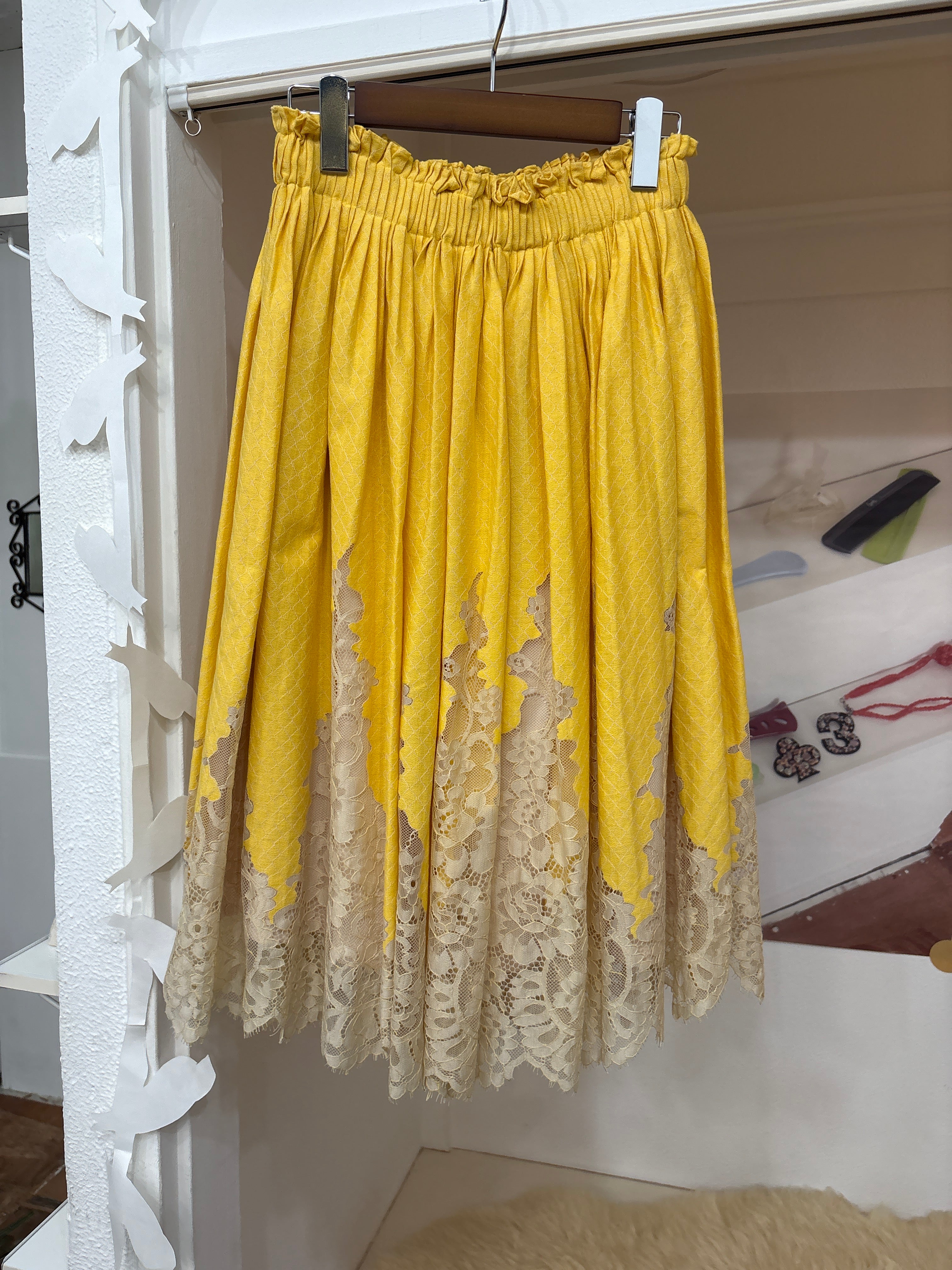 yellow lace midiskirt
