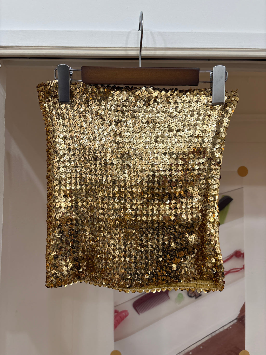 gold sequins baretop