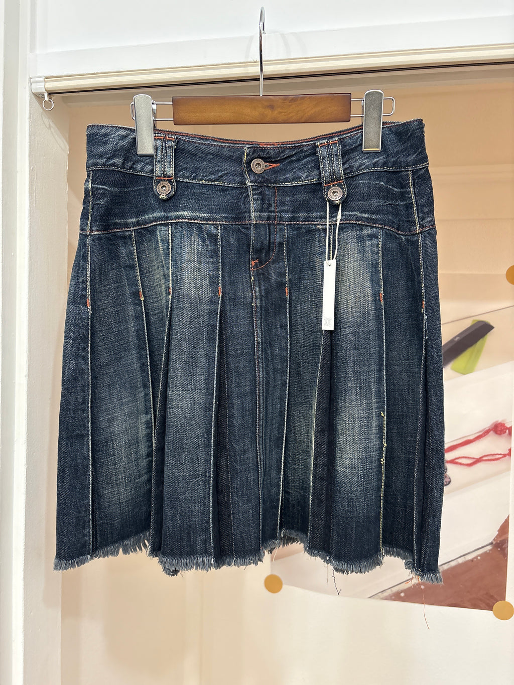 denim pleats midi skirt