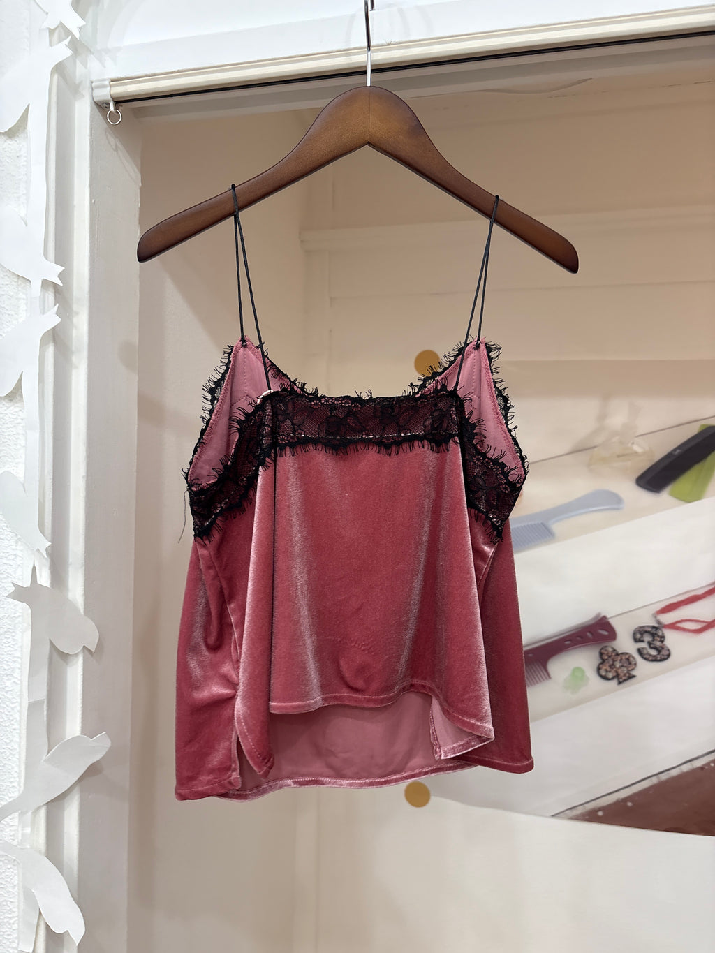 pink lace velours cami