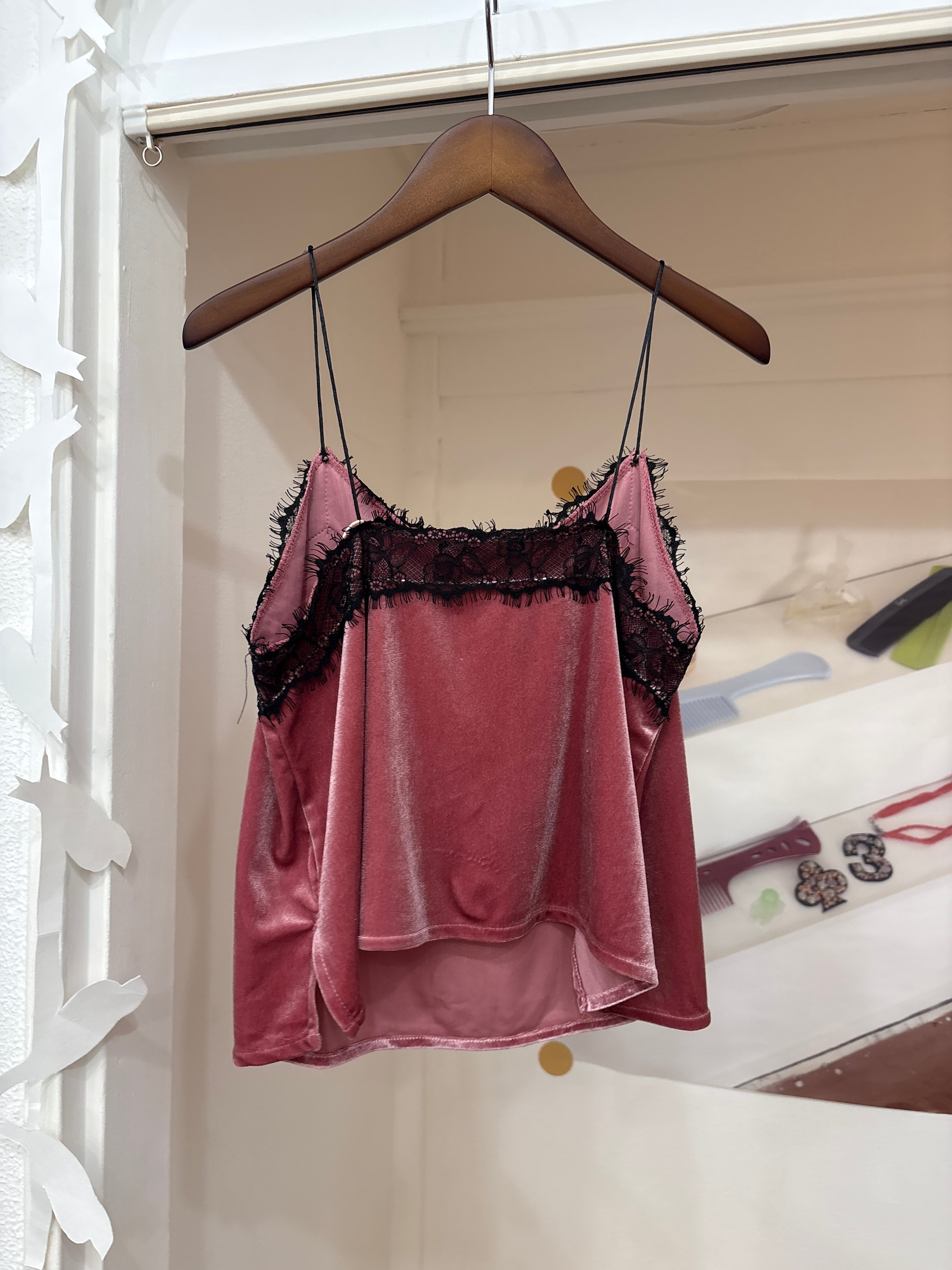 pink lace velours cami