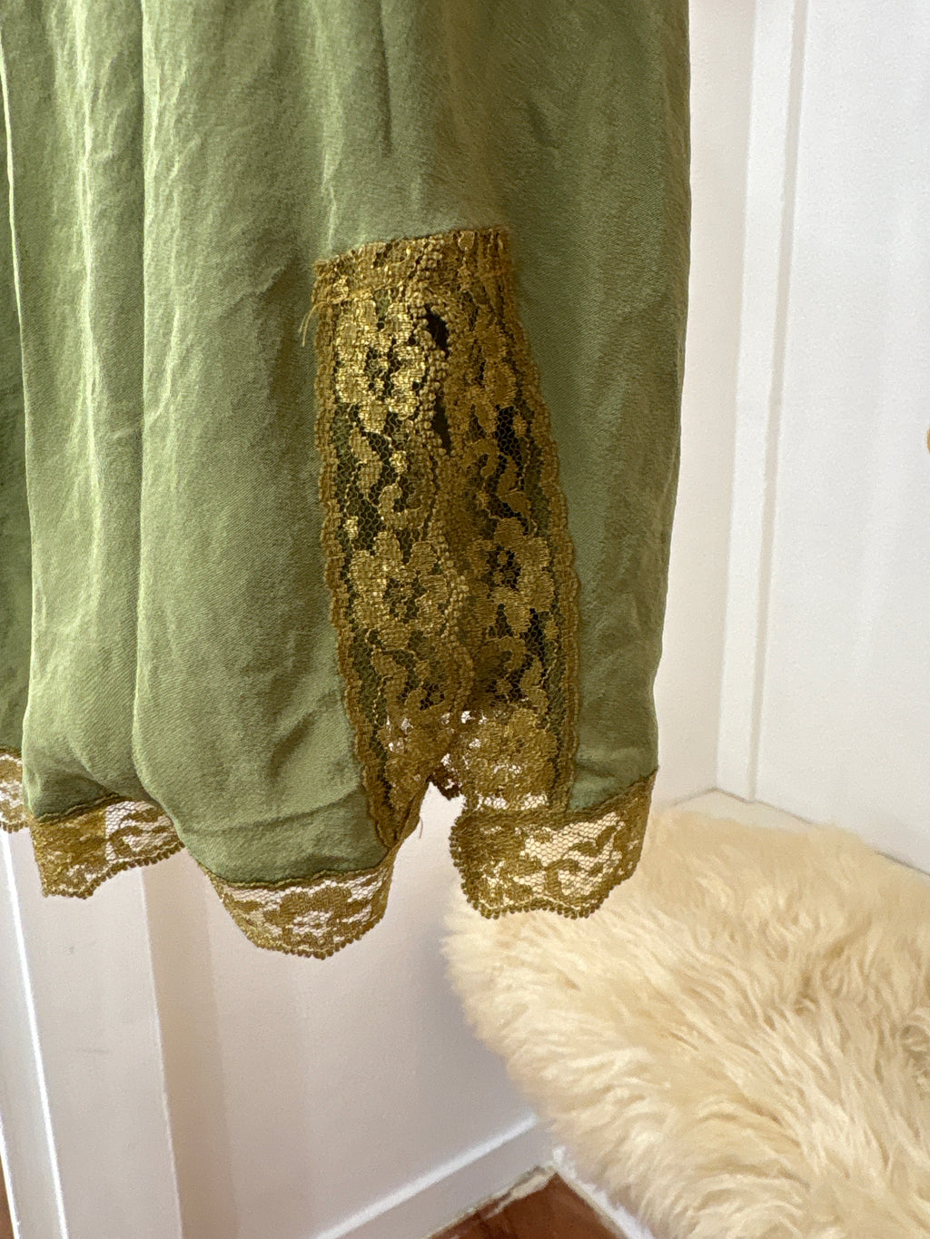 green lace cami dress
