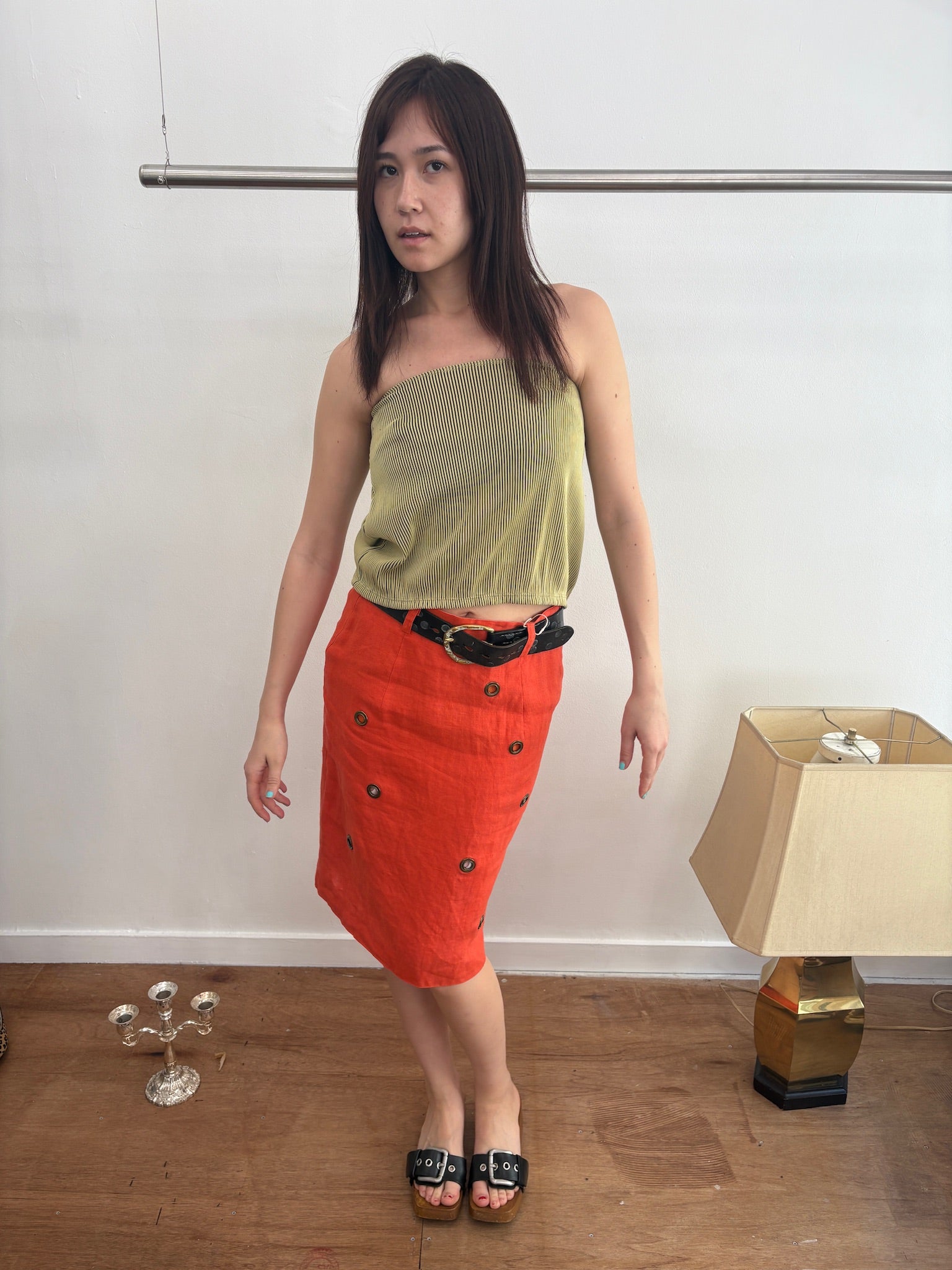 yellow stripe baretop/skirt
