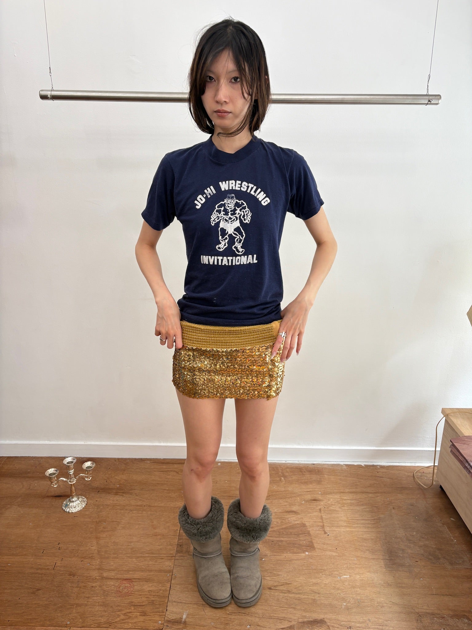gold sequins bare top/skirt