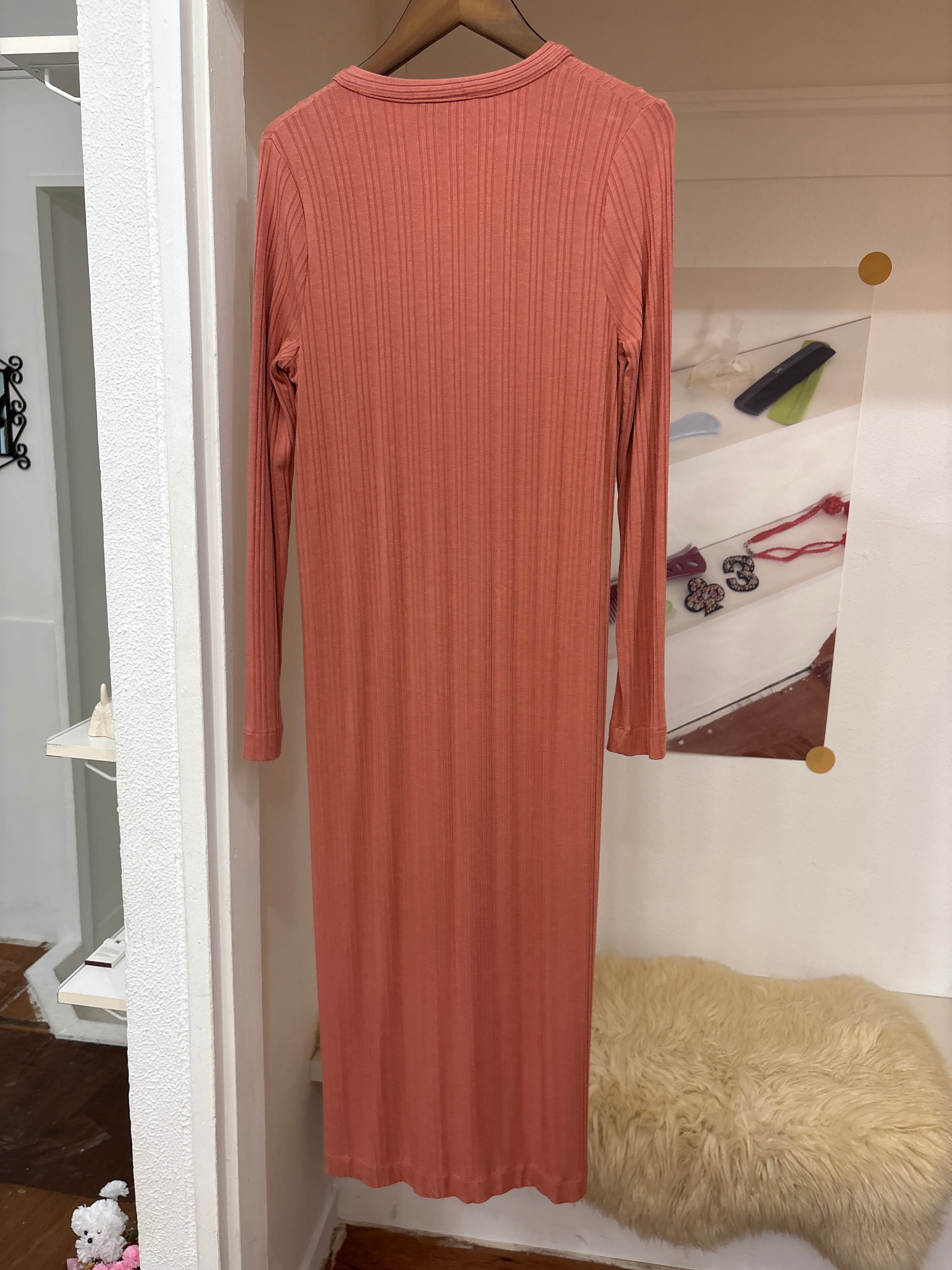 coral pink long dress/cardigan