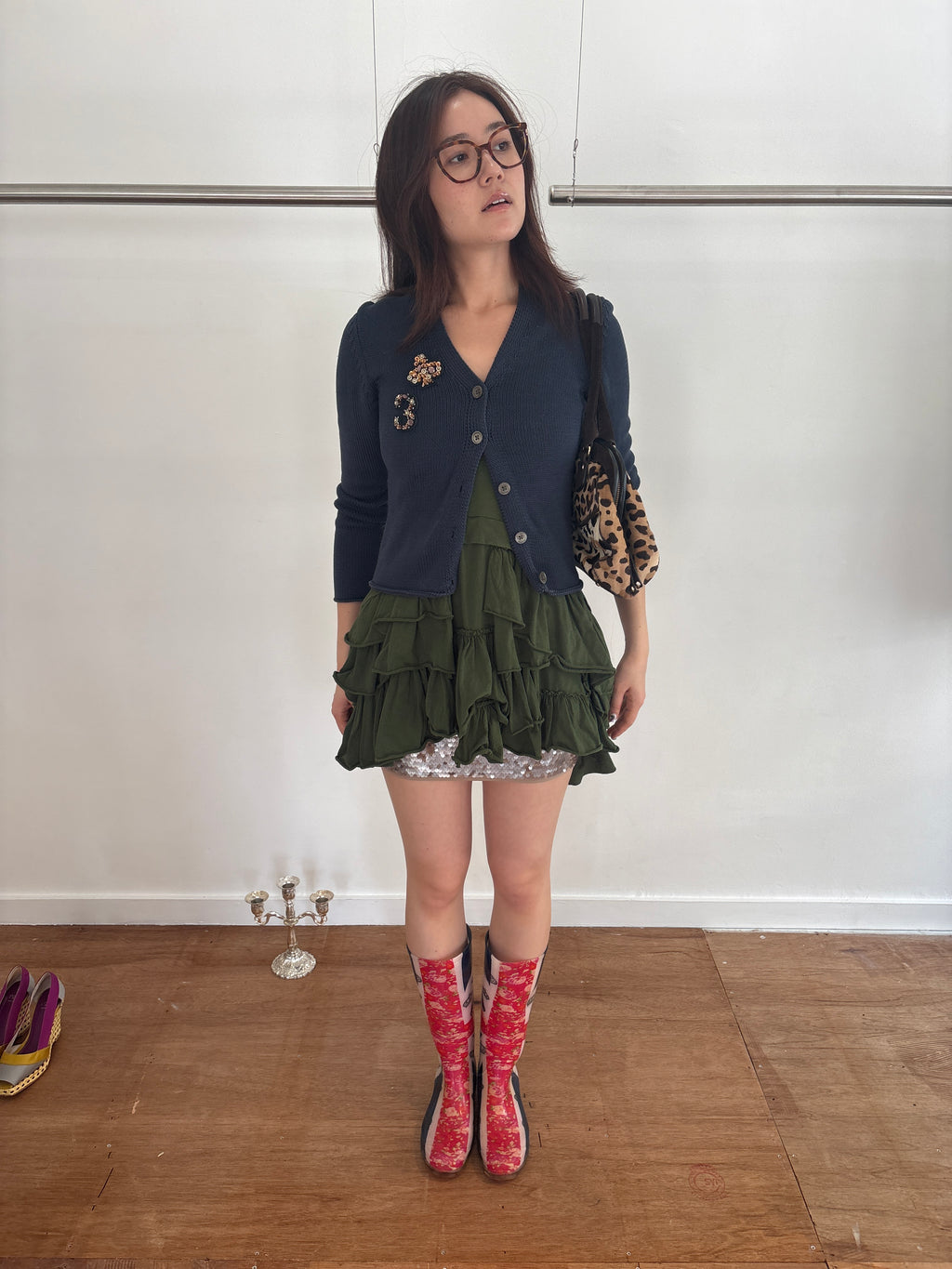 green frill dress