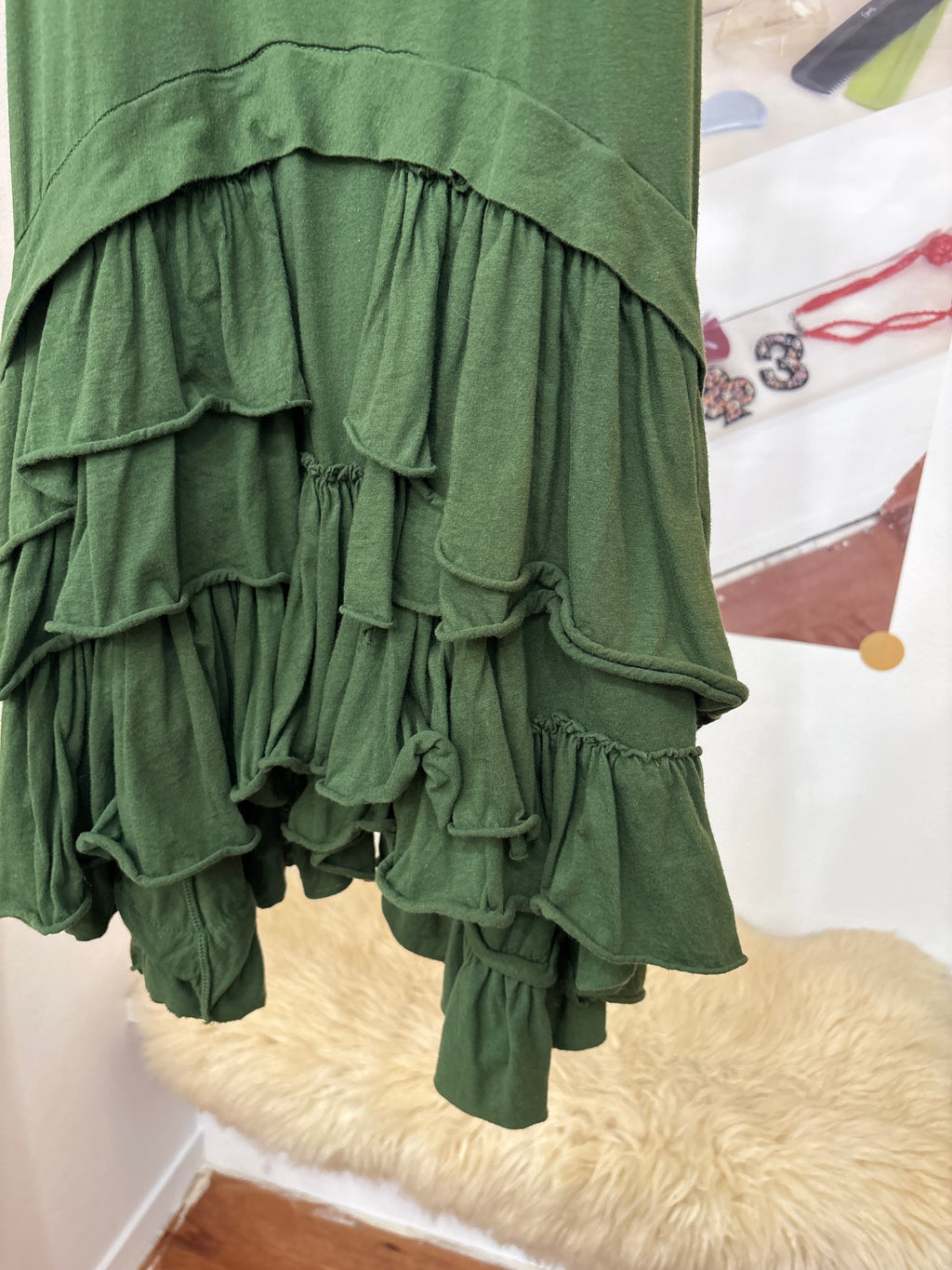 green frill dress