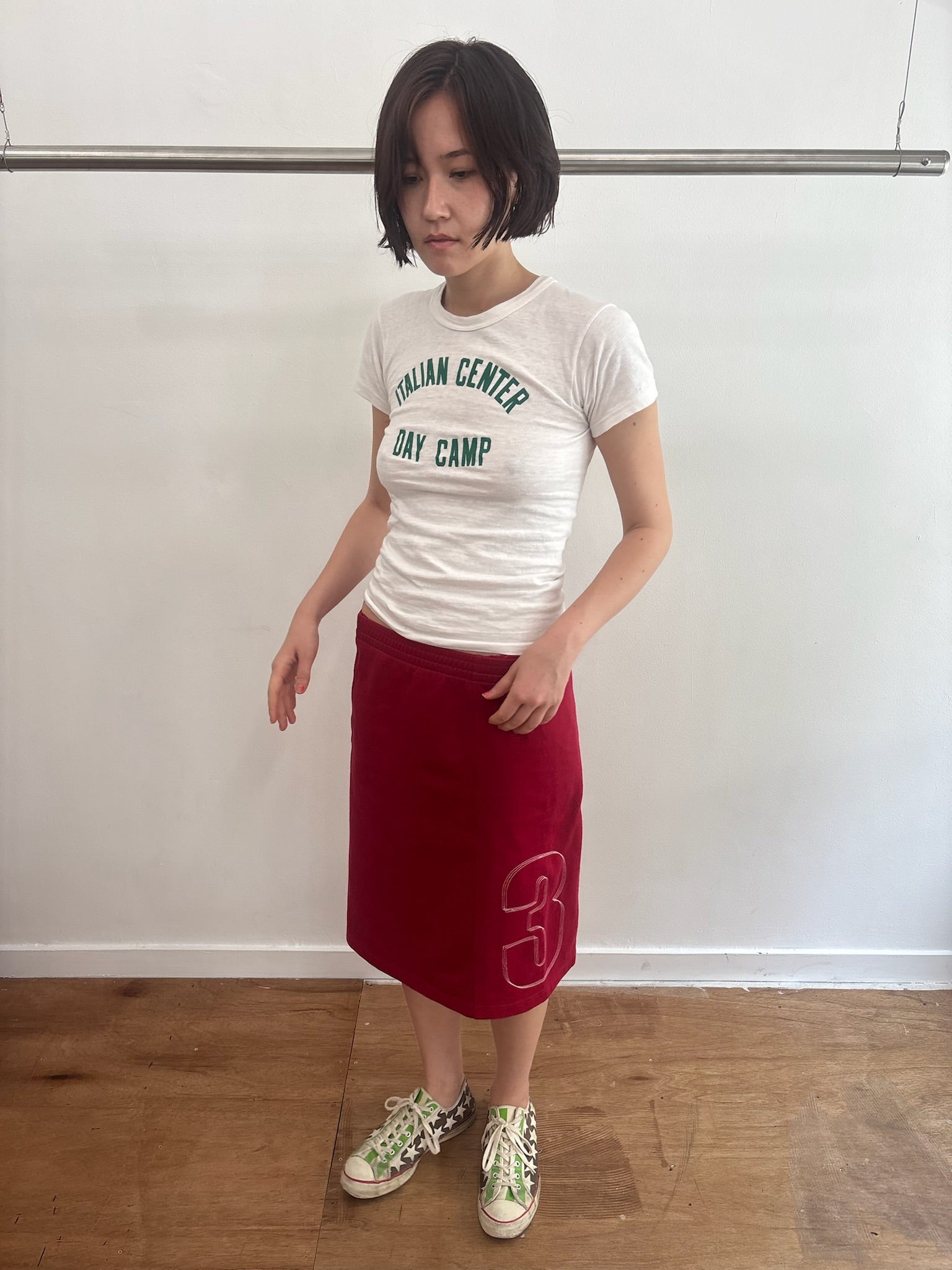 00s adidas originals red midi skirt