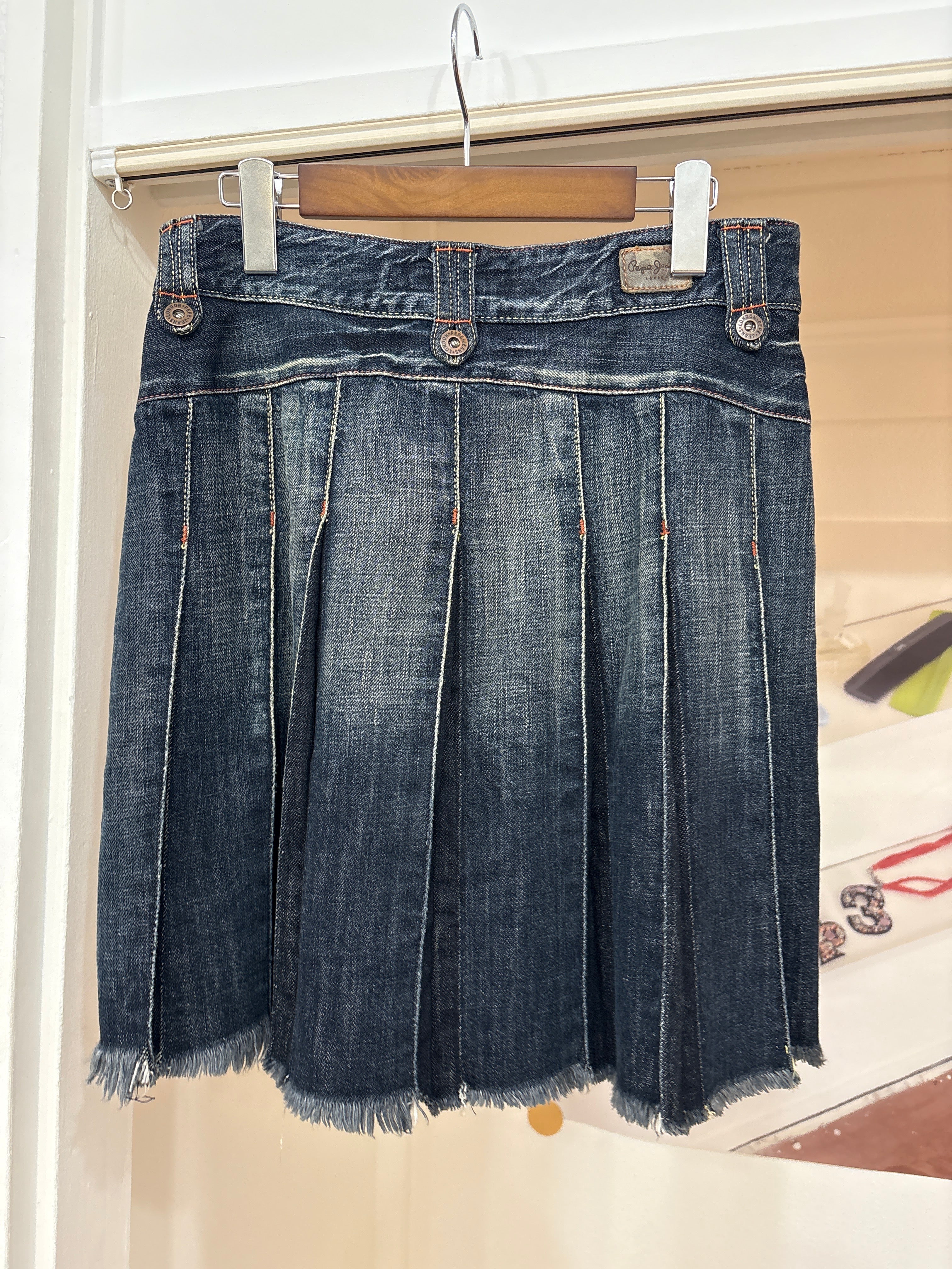 denim pleats midi skirt