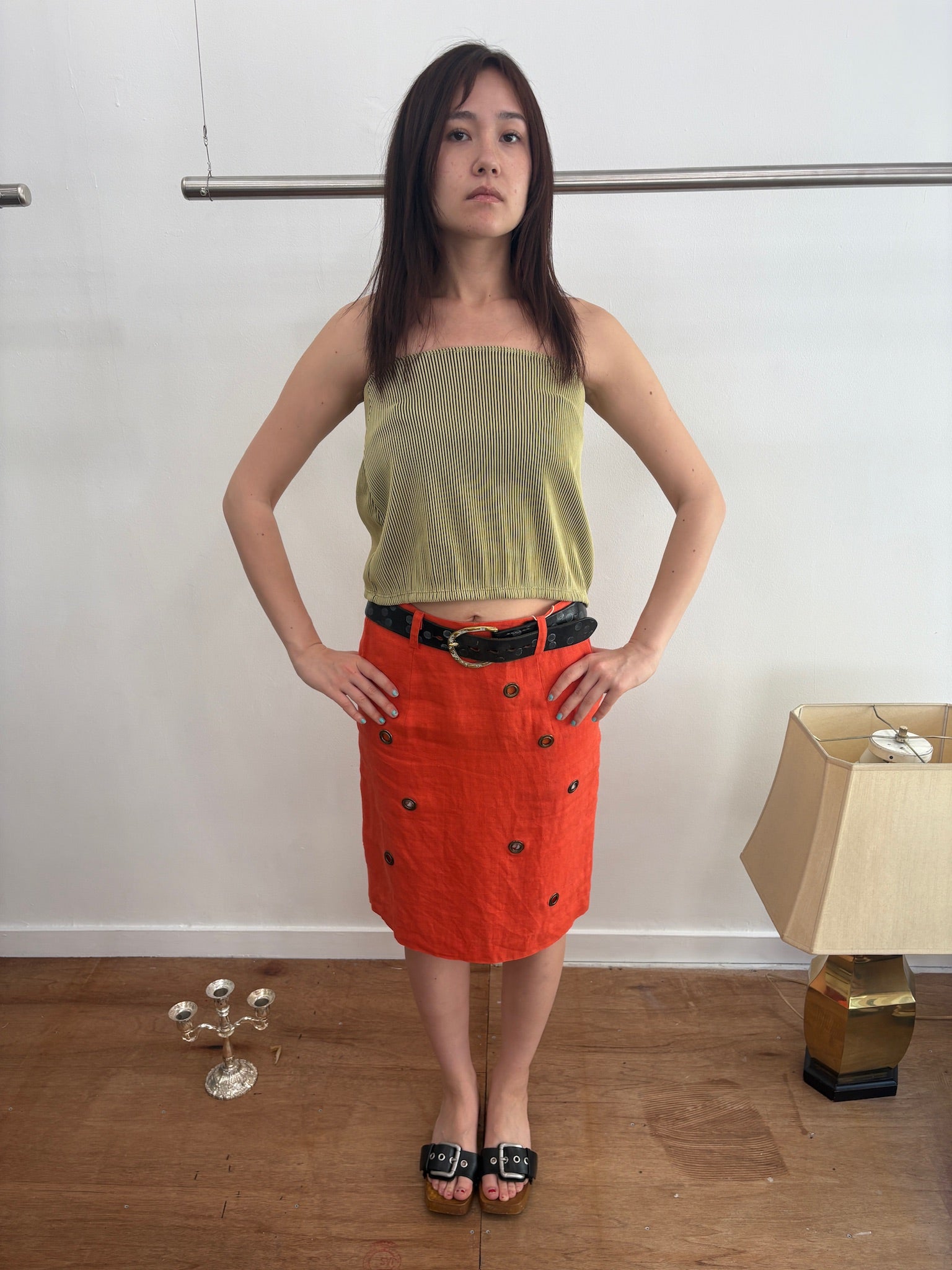 yellow stripe baretop/skirt