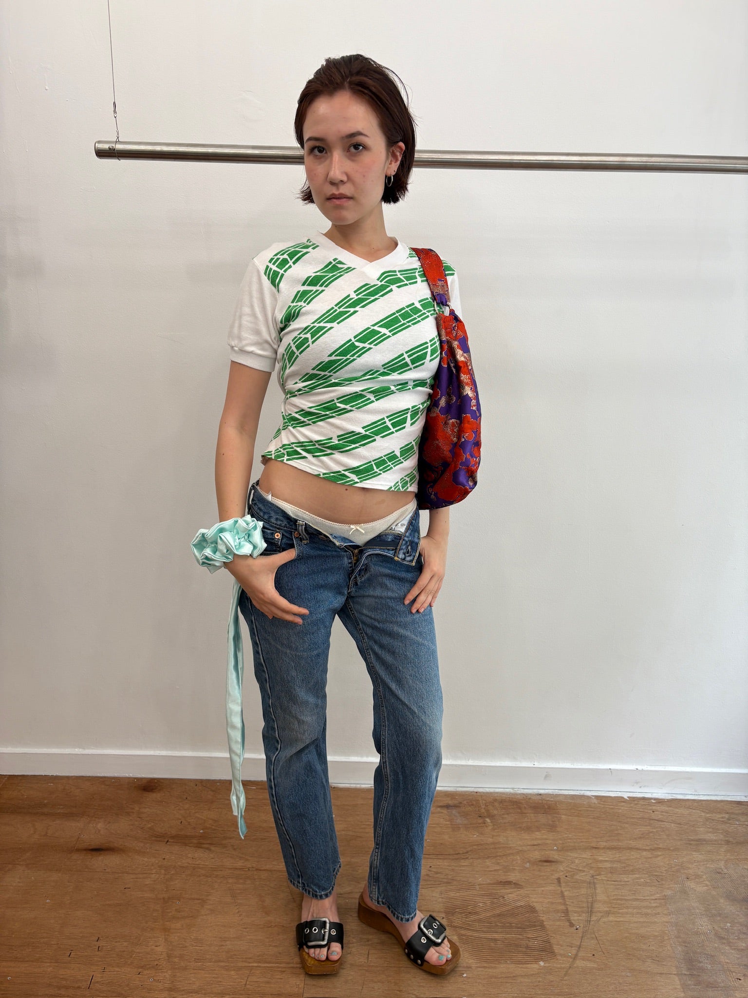 green pattern tee