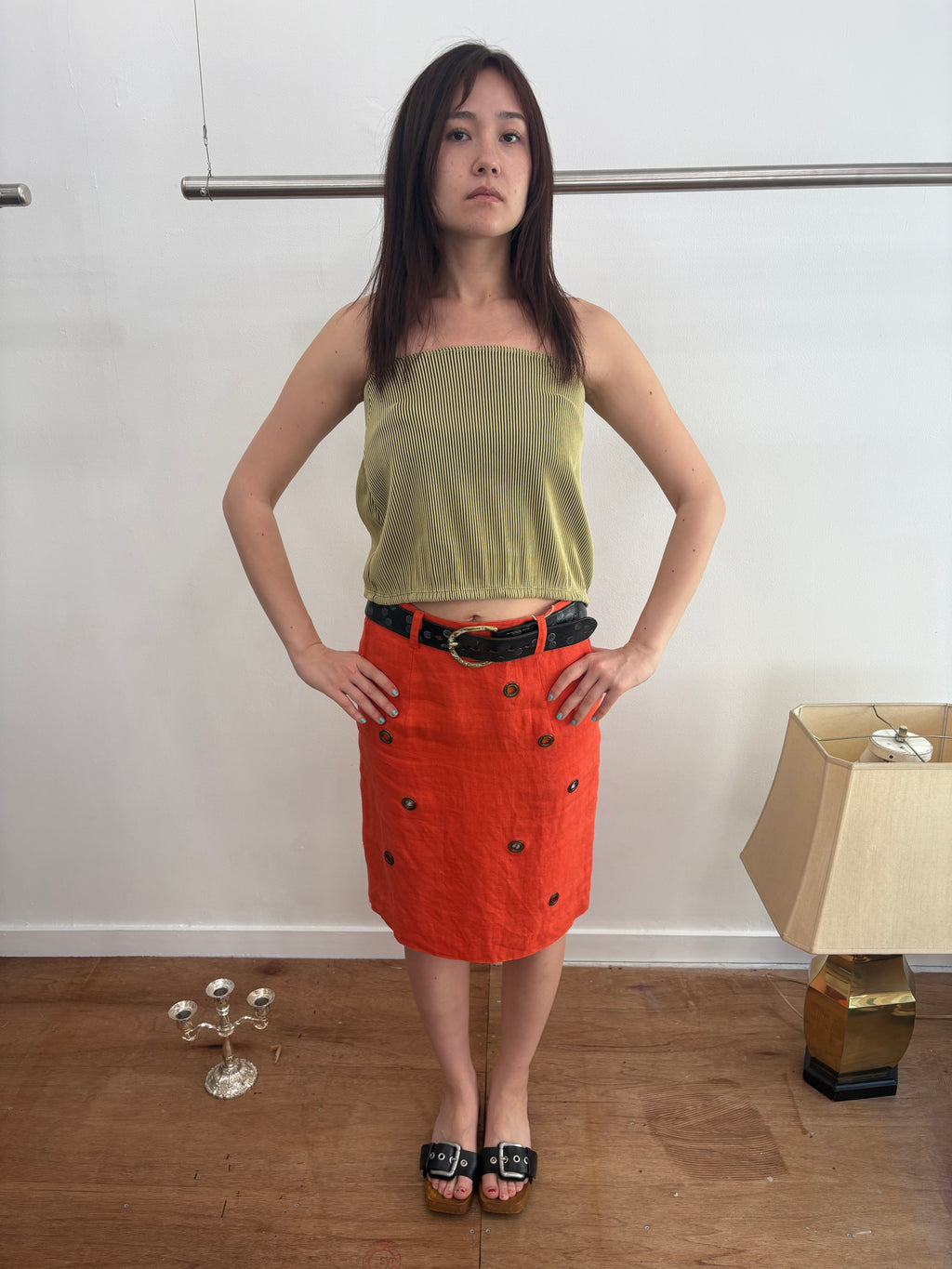yellow stripe baretop/skirt