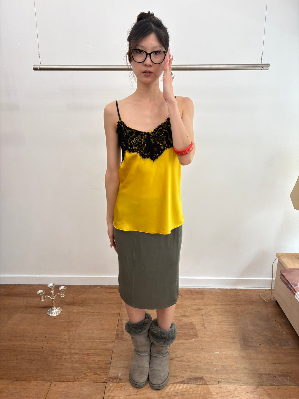 yellow lace cami
