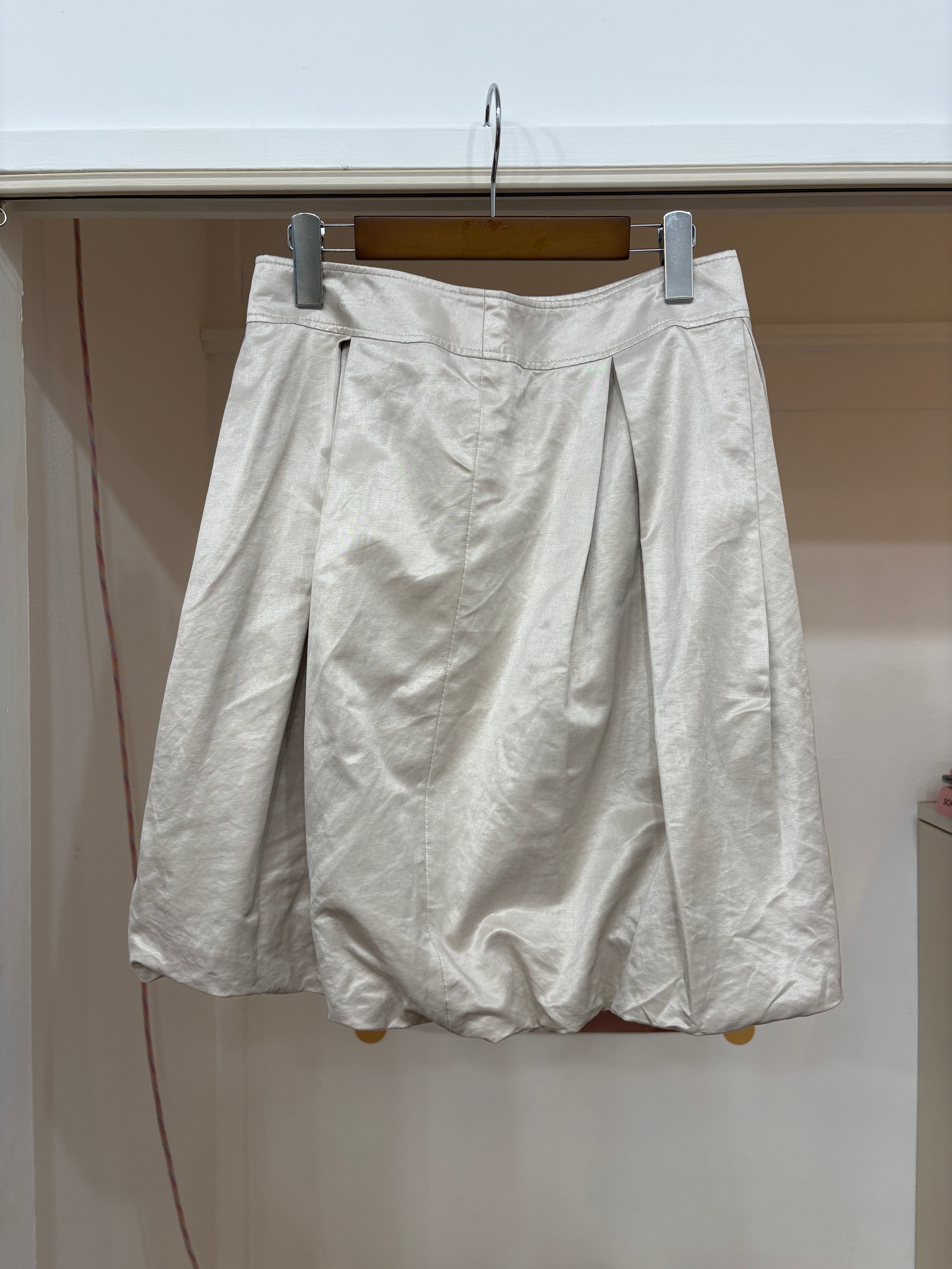white satin ballon midi skirt