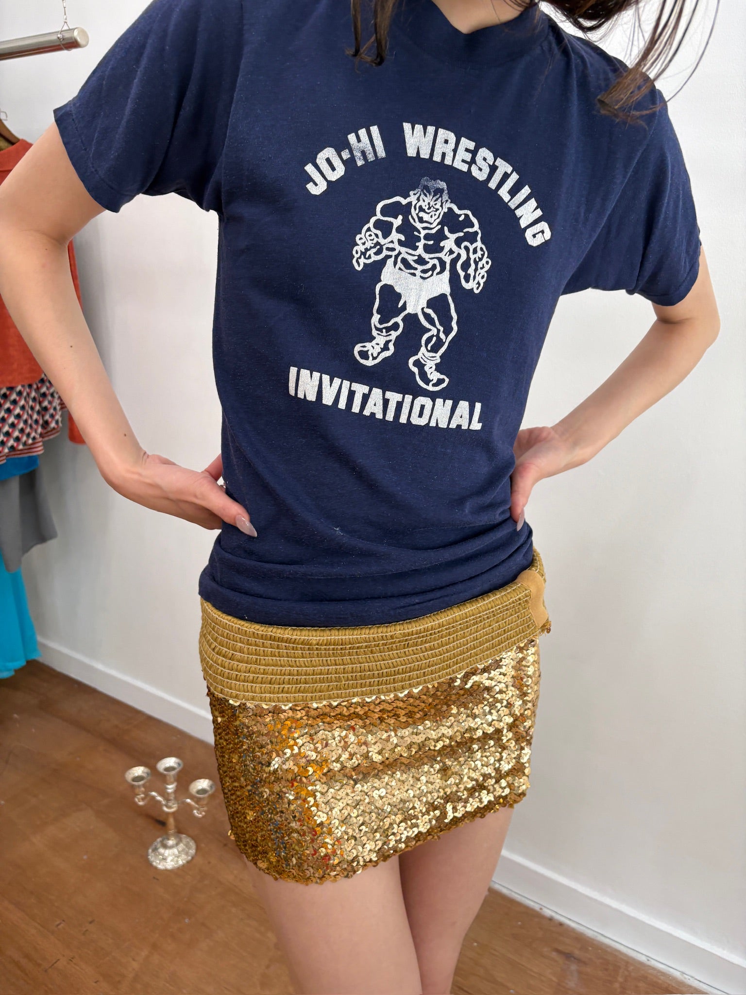 gold sequins bare top/skirt