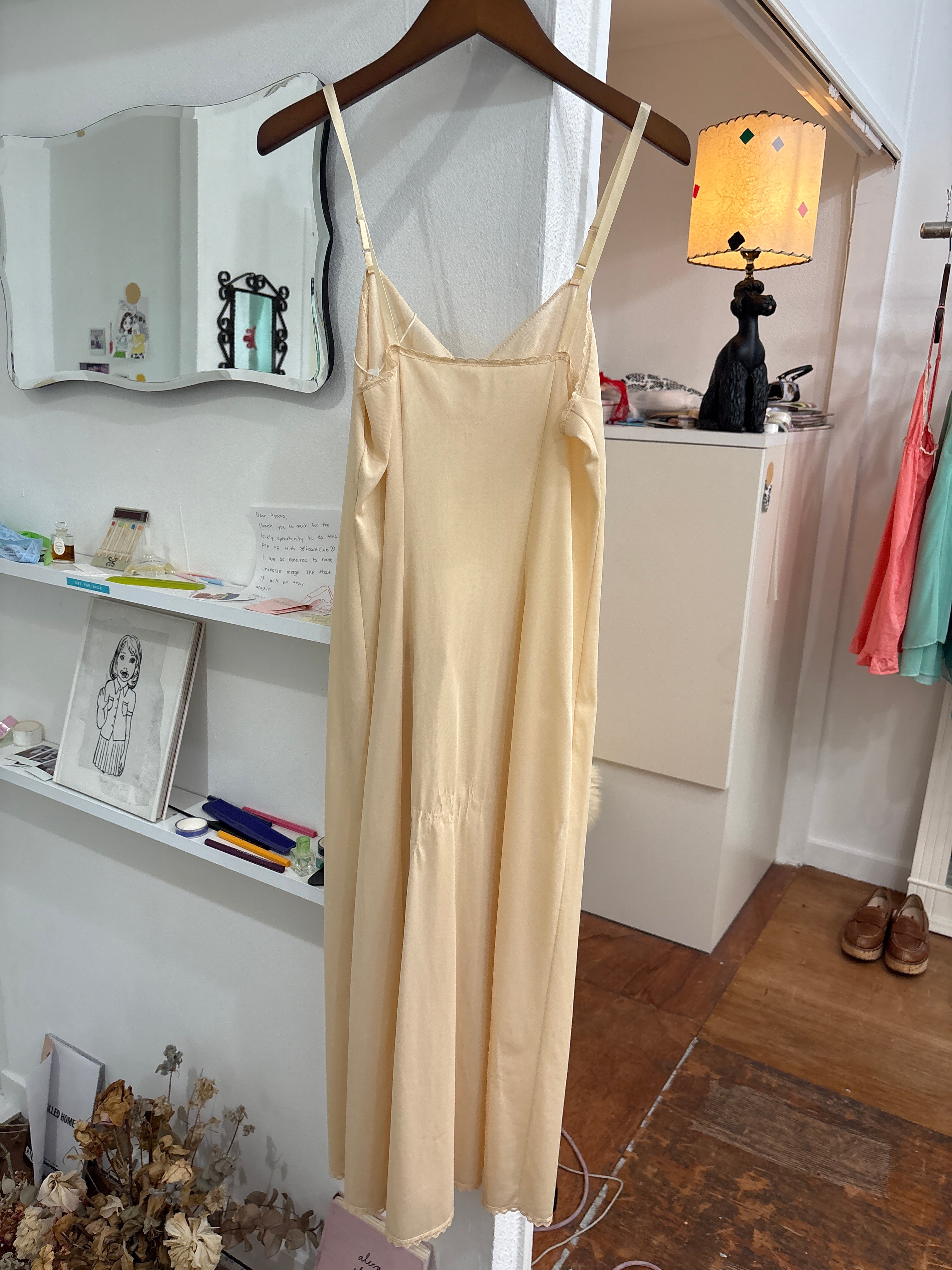 beige sheer slip dress