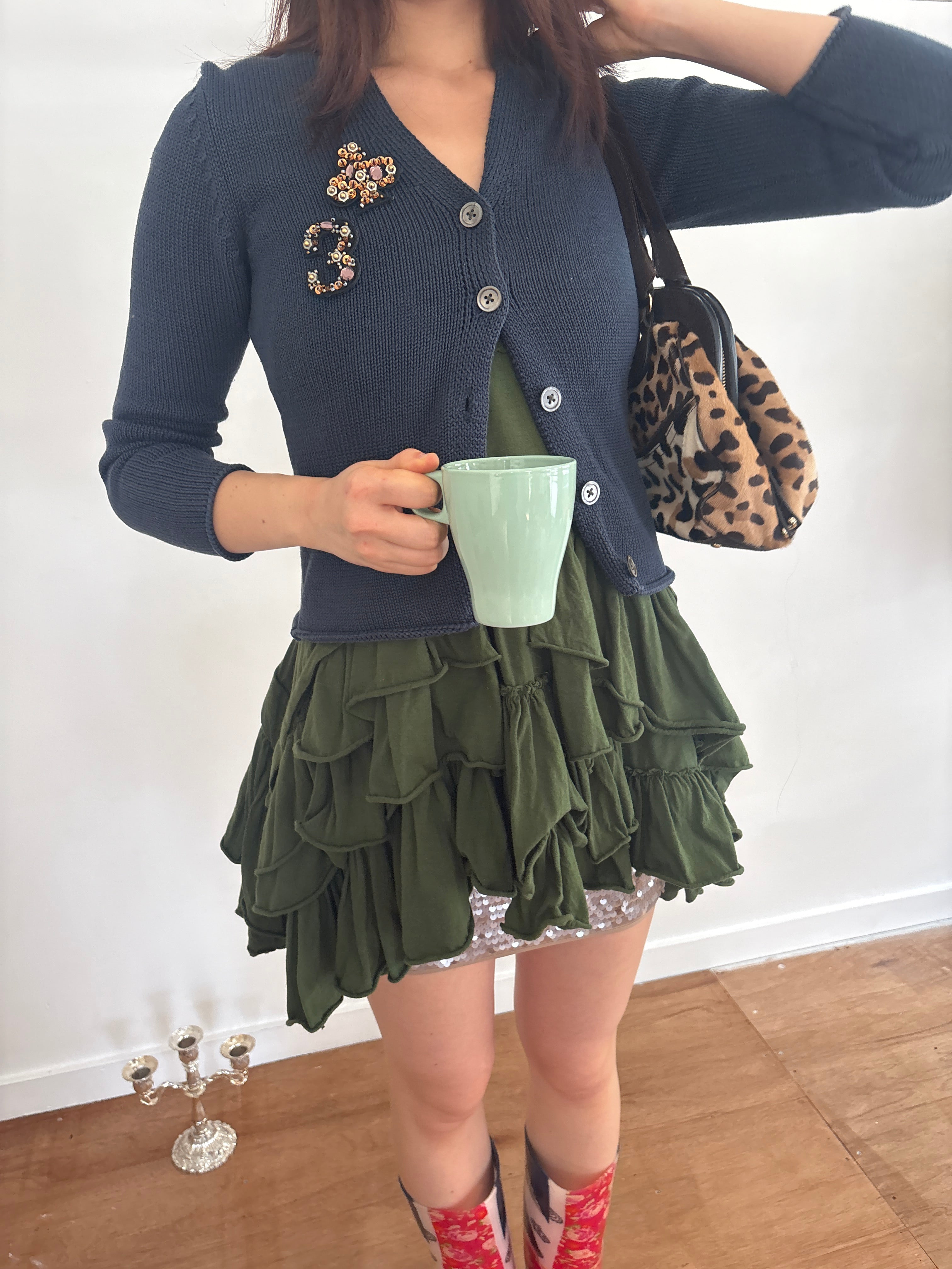 green frill dress