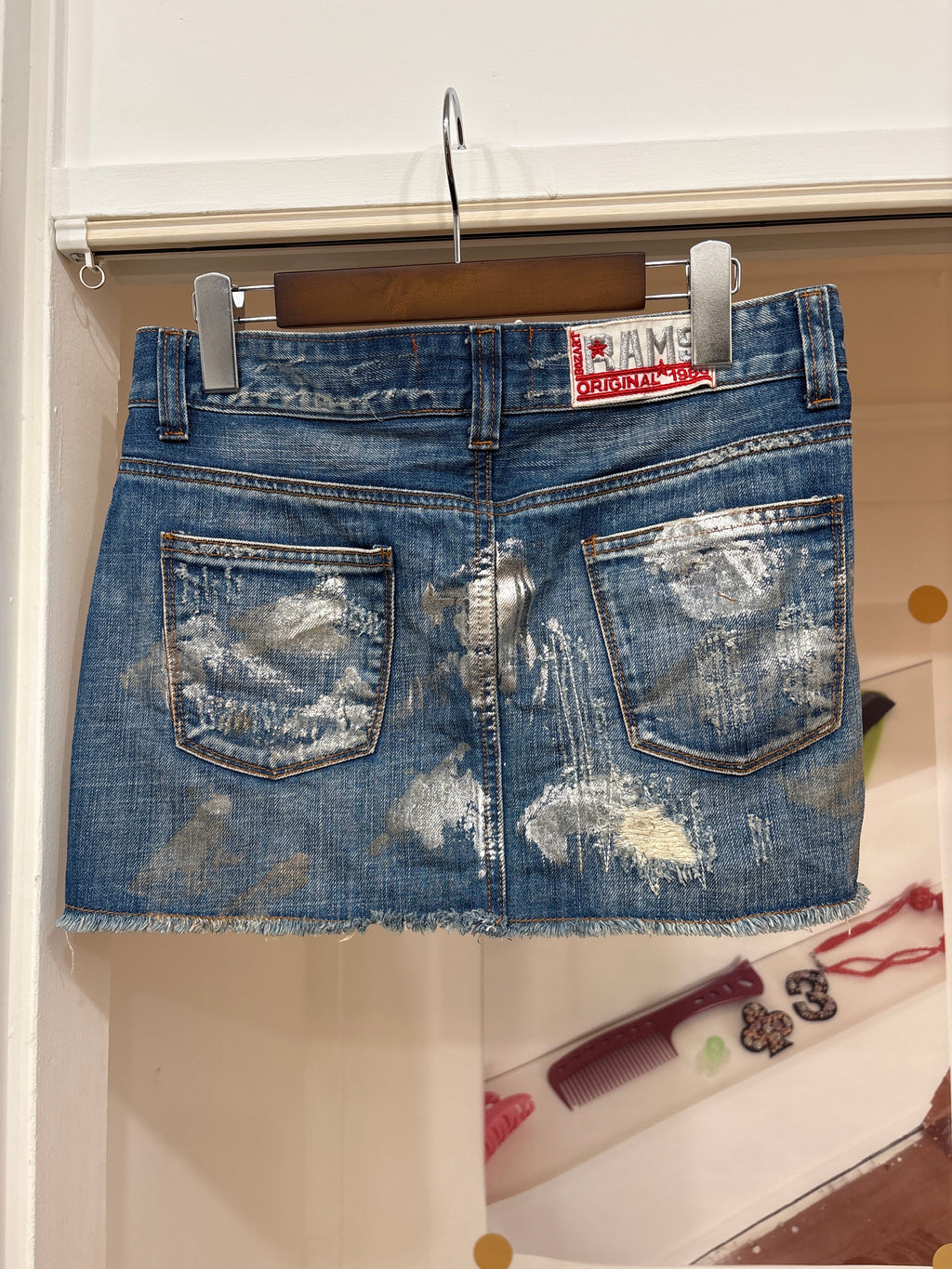 denim paint mini skirt