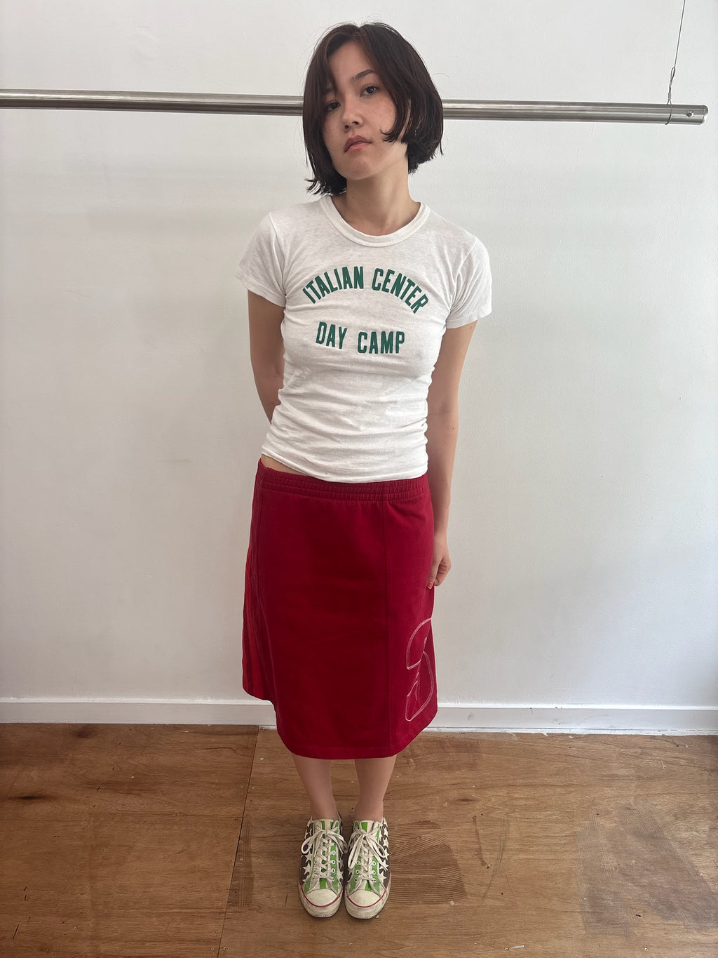 00s adidas originals red midi skirt