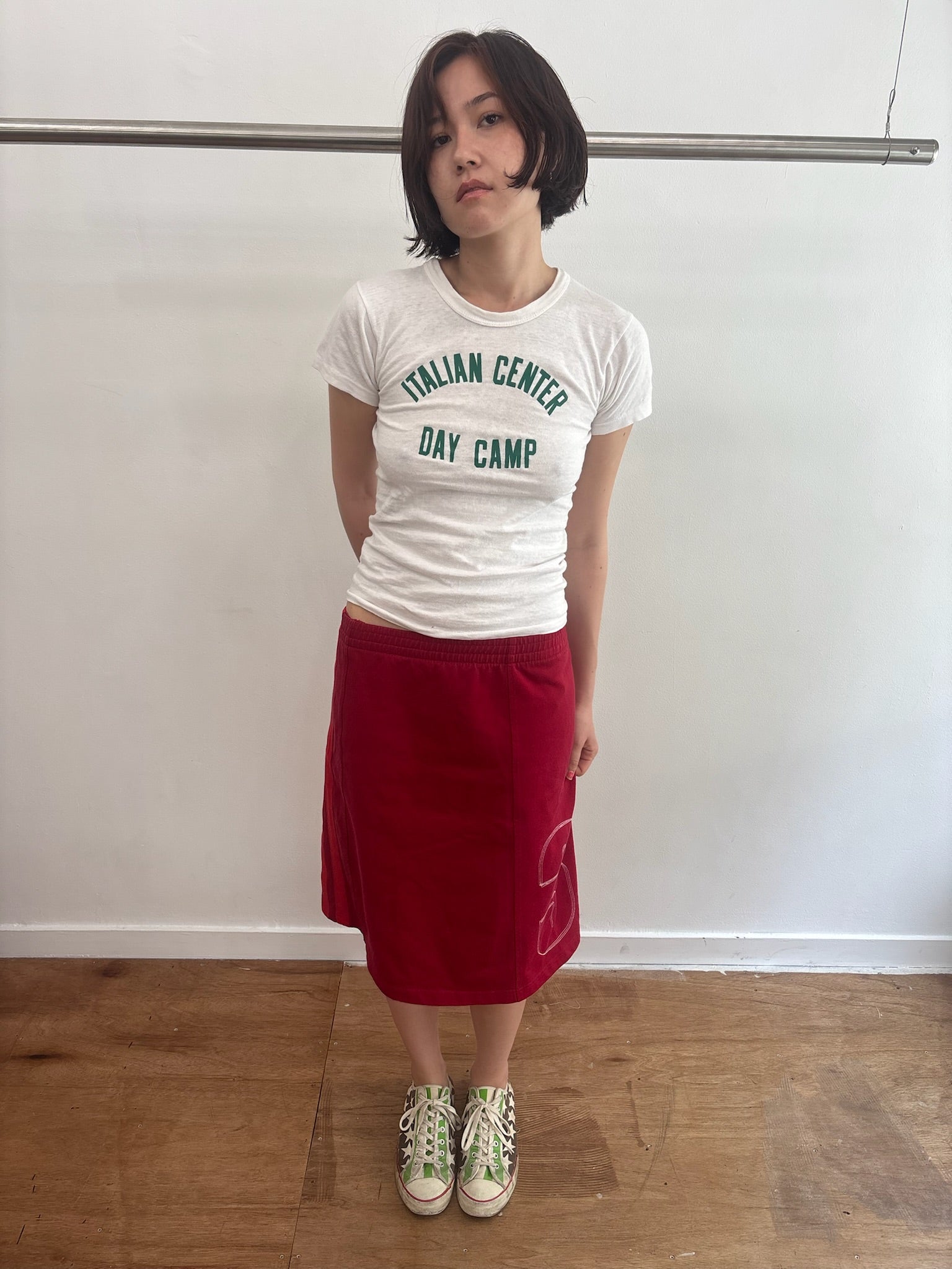 00s adidas originals red midi skirt