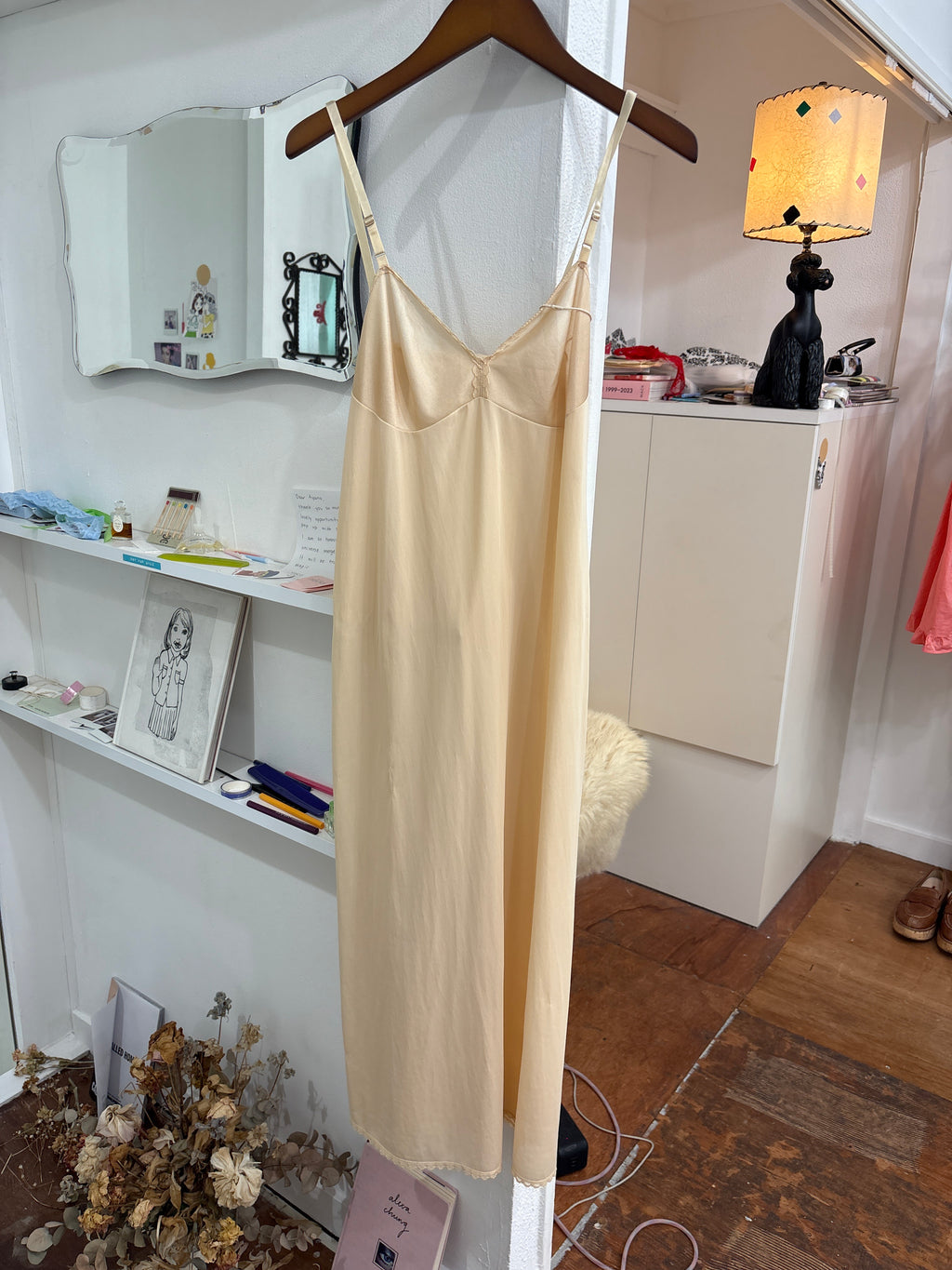 beige sheer slip dress