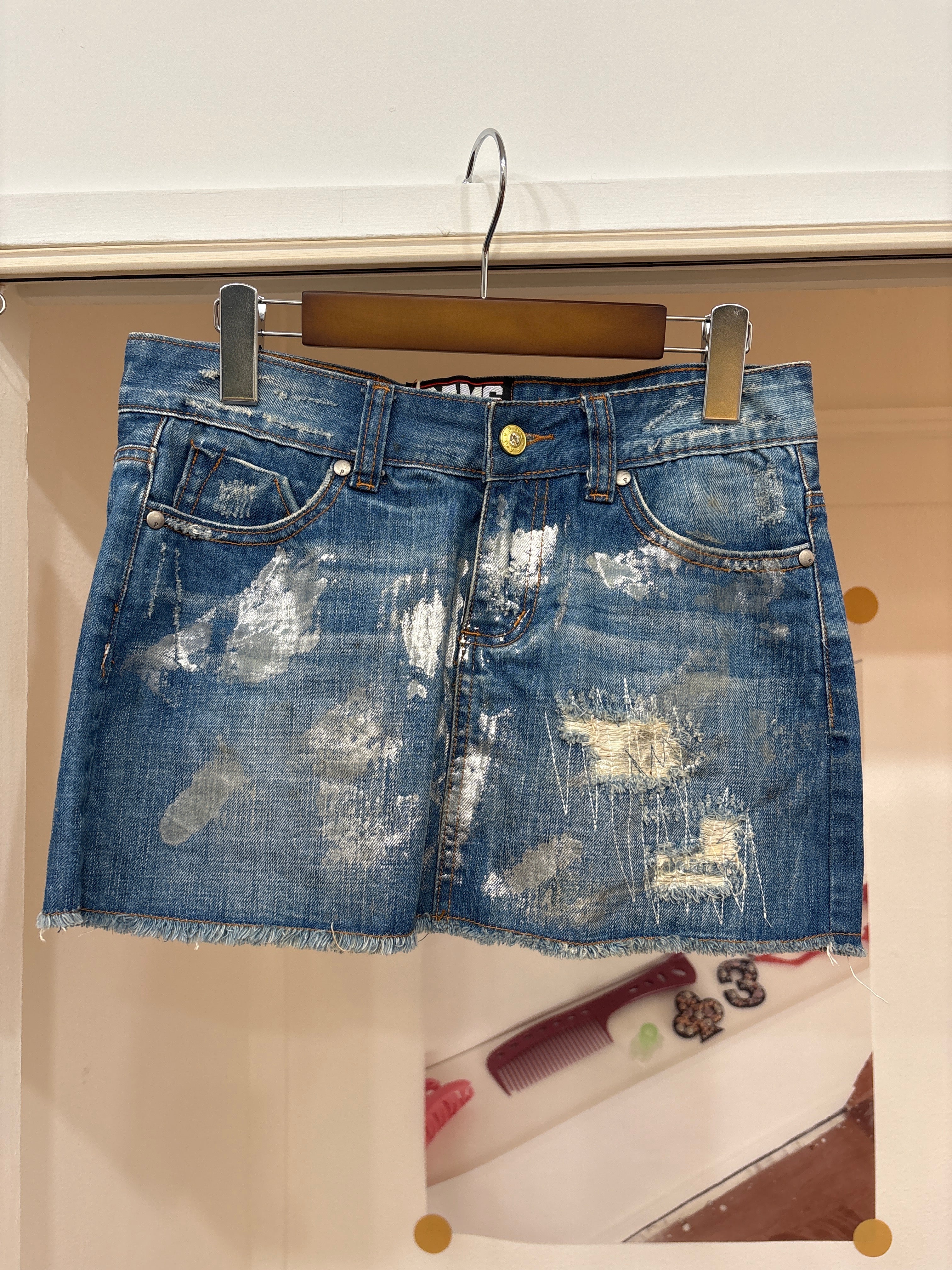 denim paint mini skirt