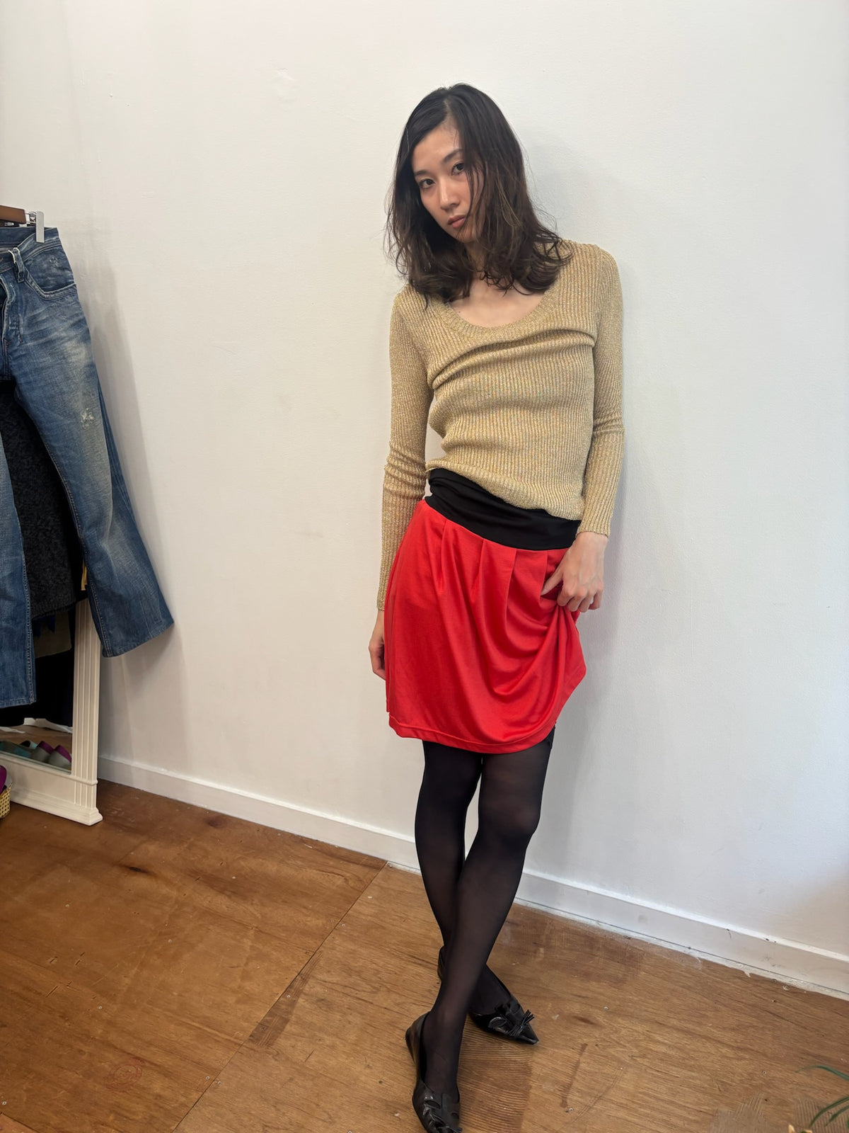red bi-color skirt