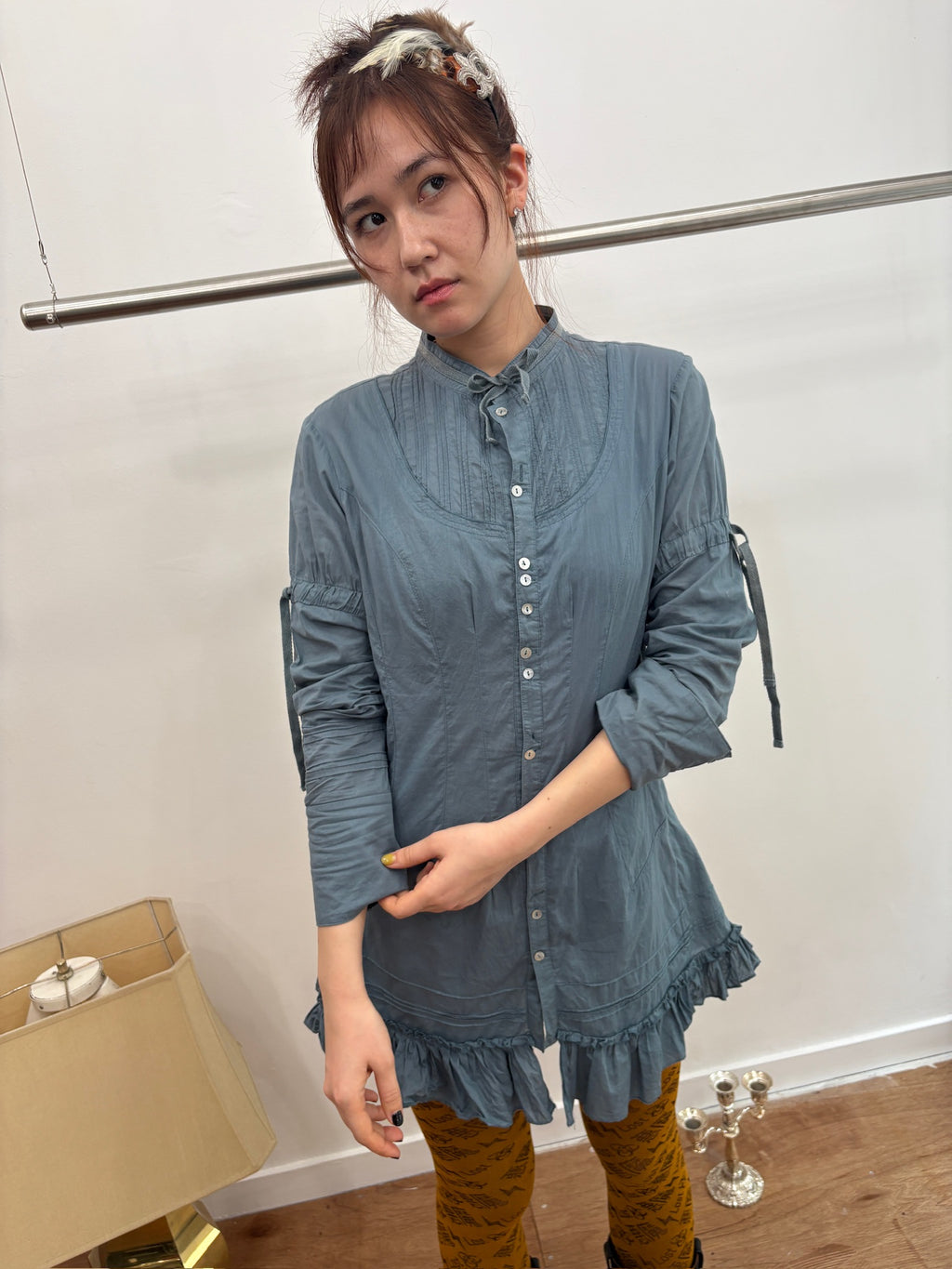 dusk blue button dress