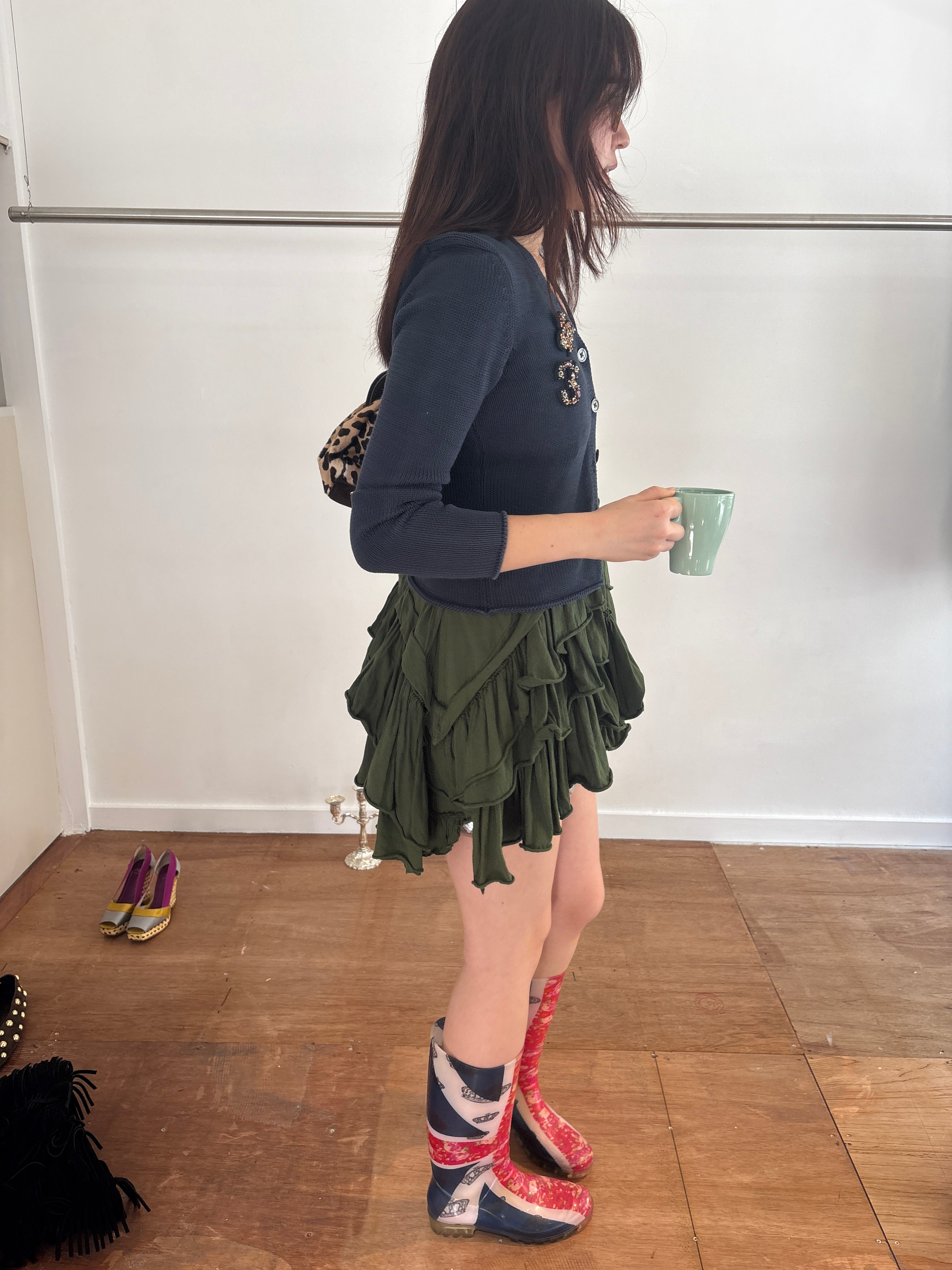 green frill dress