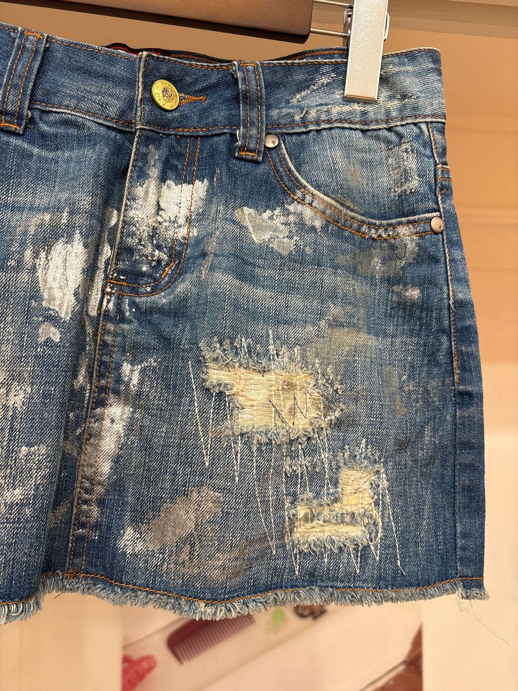 denim paint mini skirt