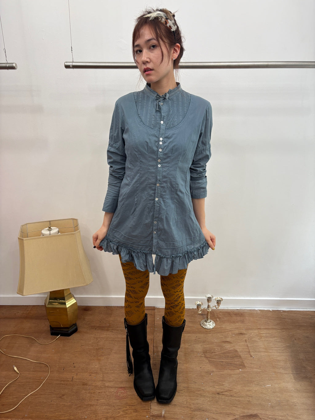 dusk blue button dress