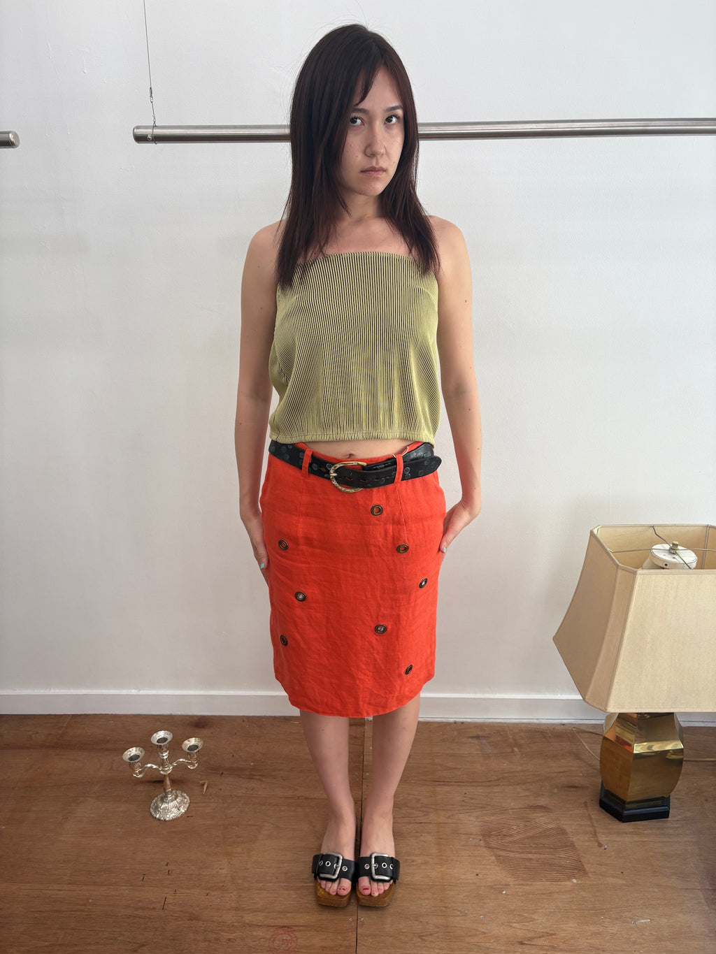 yellow stripe baretop/skirt