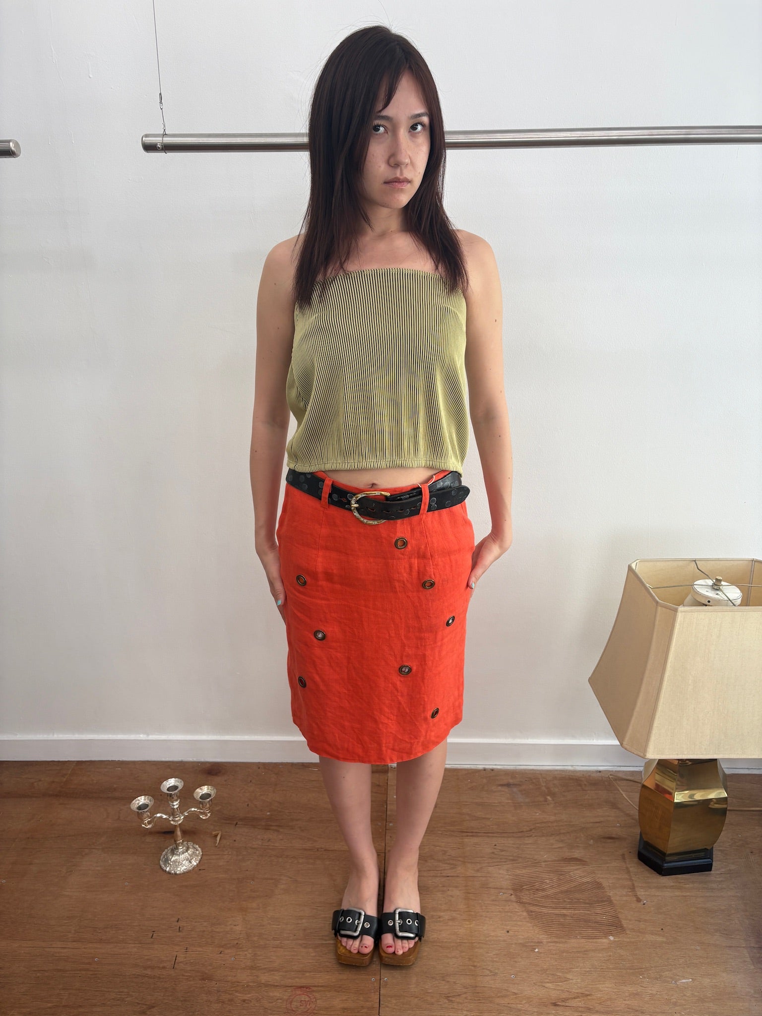 yellow stripe baretop/skirt